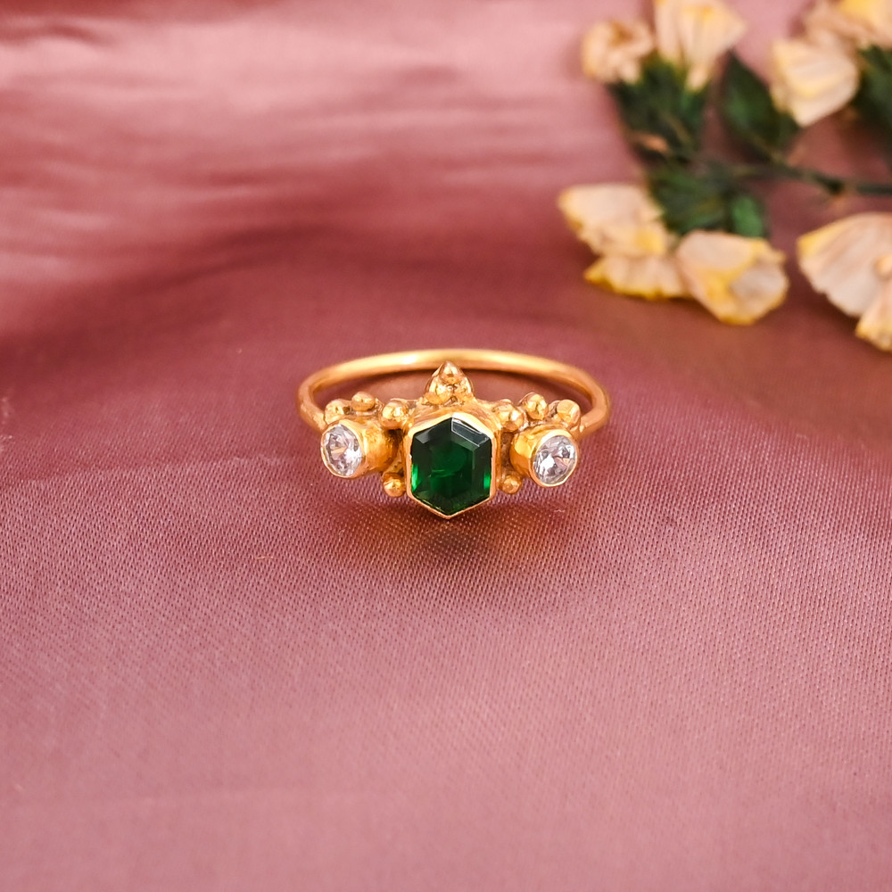 Image of Elegant Emerald Hydro &amp; CZ Gold Plated Brass Ring Designer Jewelry for Women