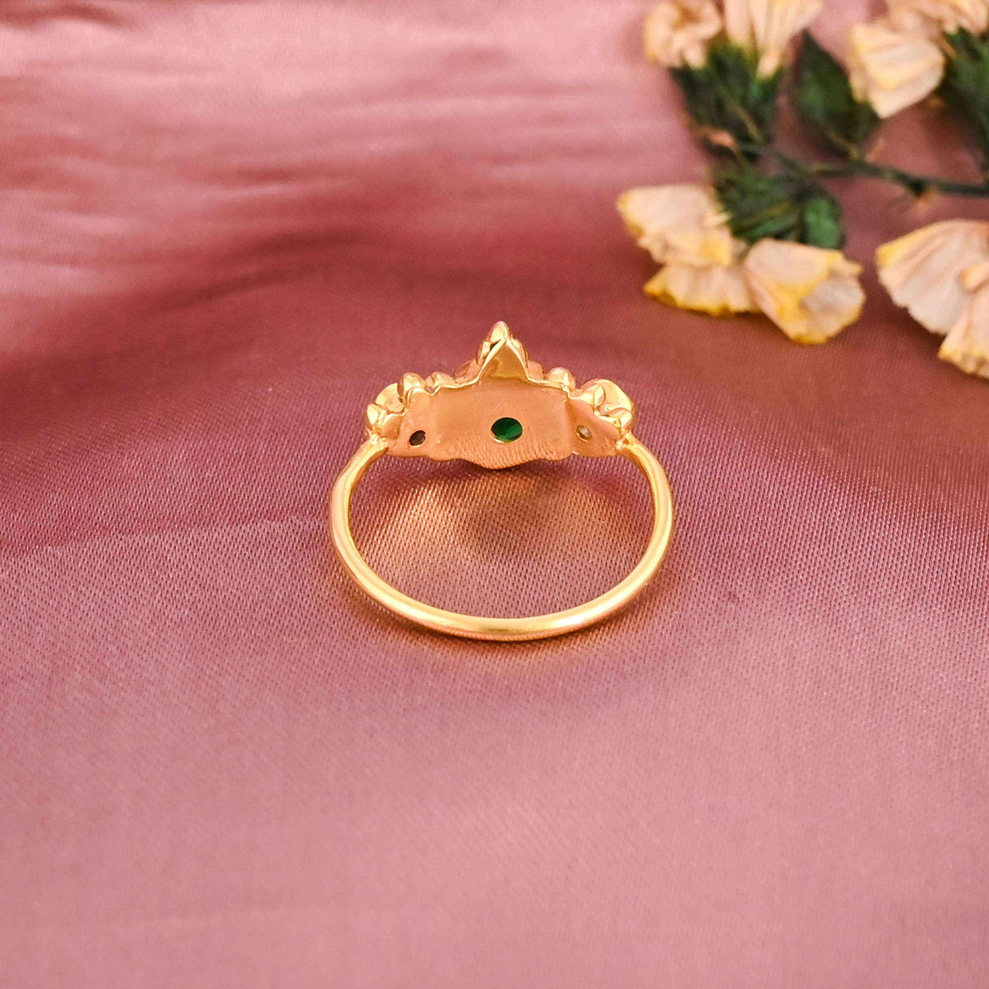 Elegant Emerald Hydro CZ Gold Plated Brass Ring Designer Jewelry for Women