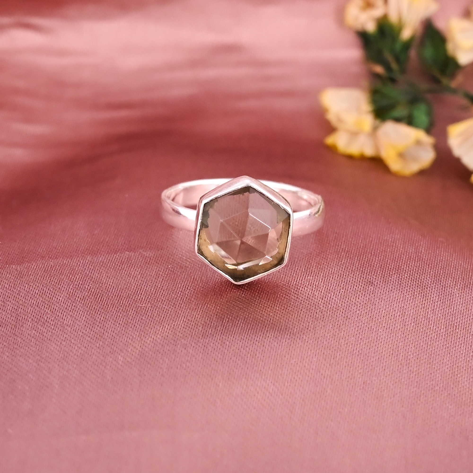 925 Sterling Silver Smoky Hydro Gemstone Ring Handmade Fashion Jewelry for Women