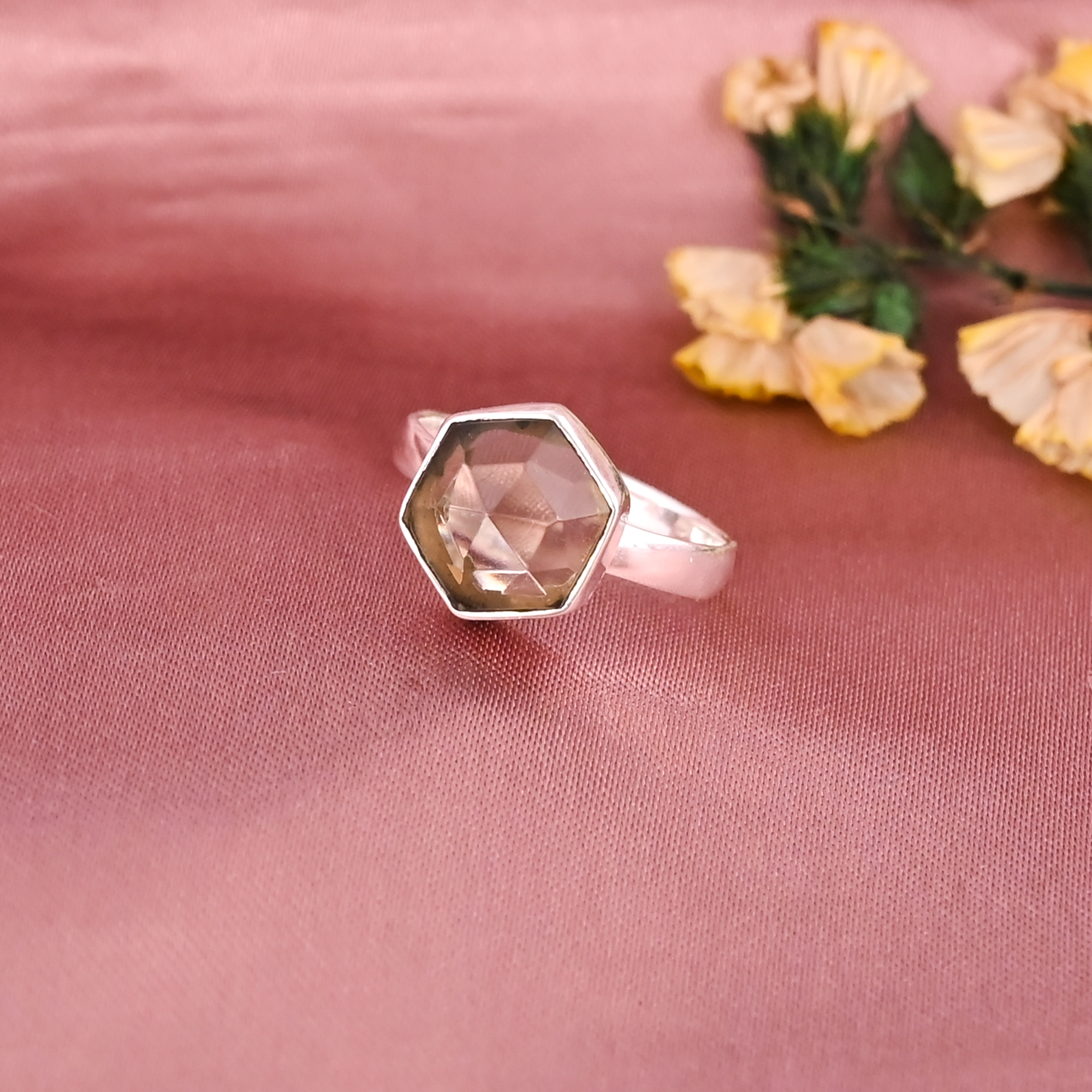925 Sterling Silver Smoky Hydro Gemstone Ring Handmade Fashion Jewelry for Women