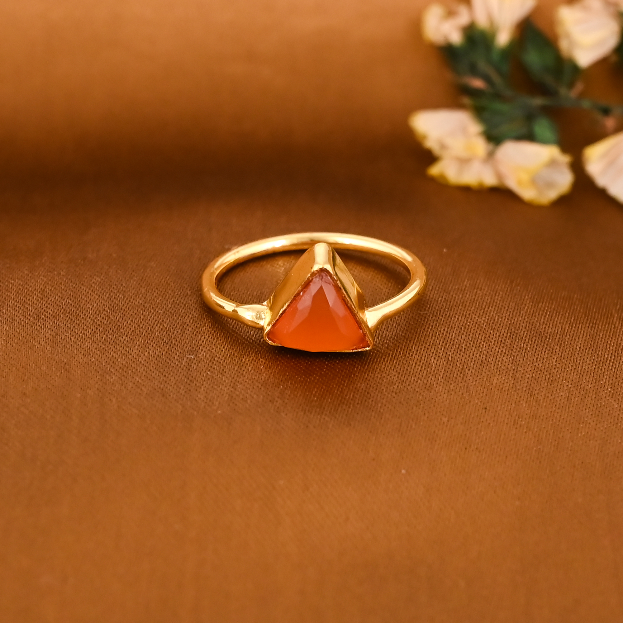 Natural Carnelian Gemstone Brass Statement Ring for Women