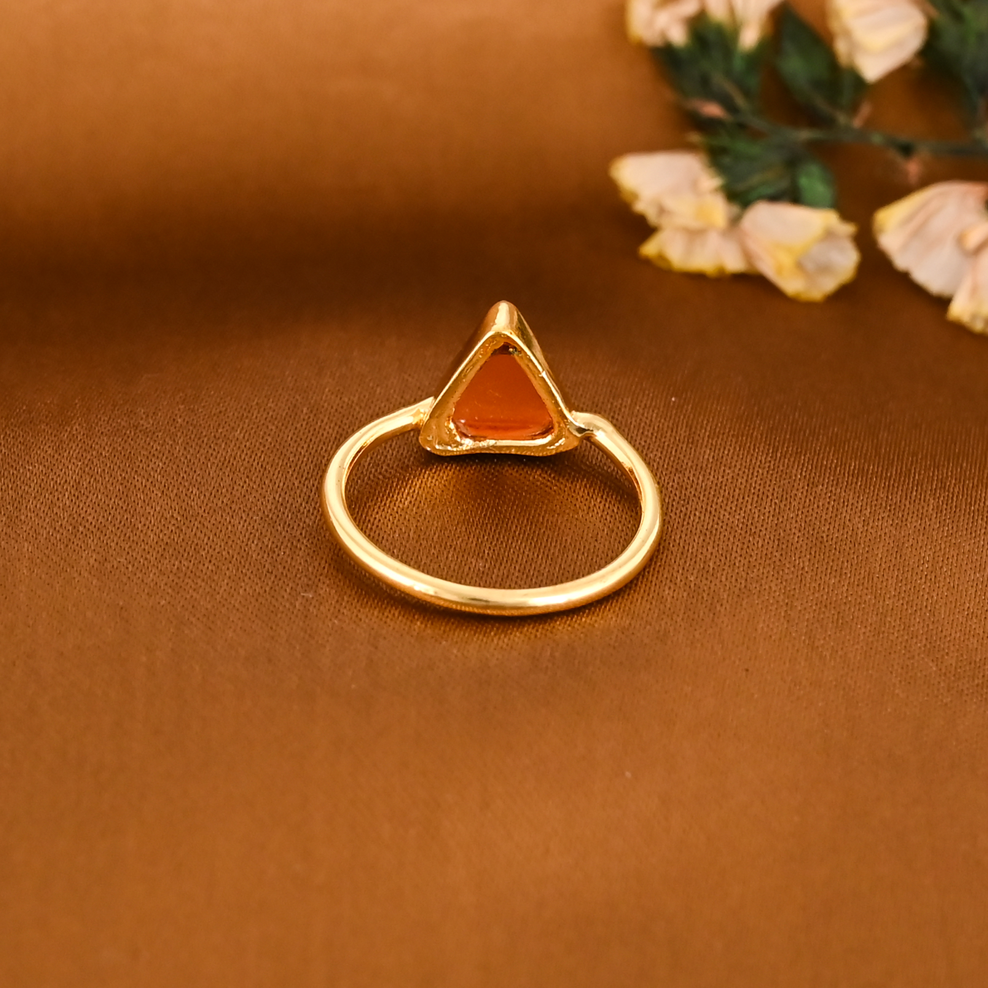 Natural Carnelian Gemstone Brass Statement Ring for Women