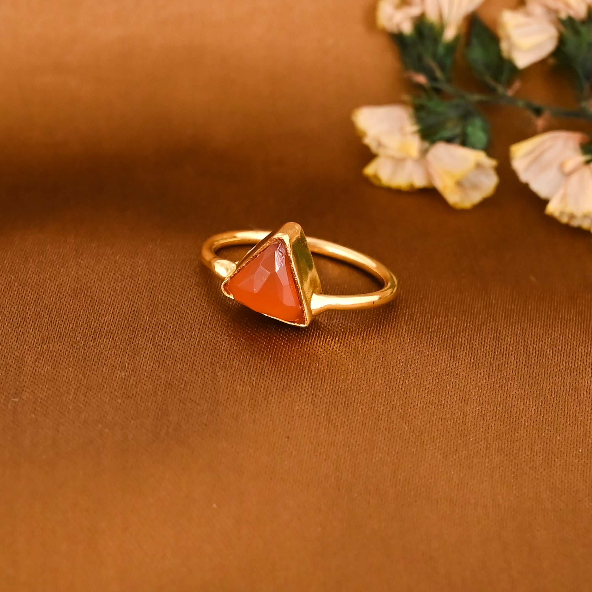 Natural Carnelian Gemstone Brass Statement Ring for Women