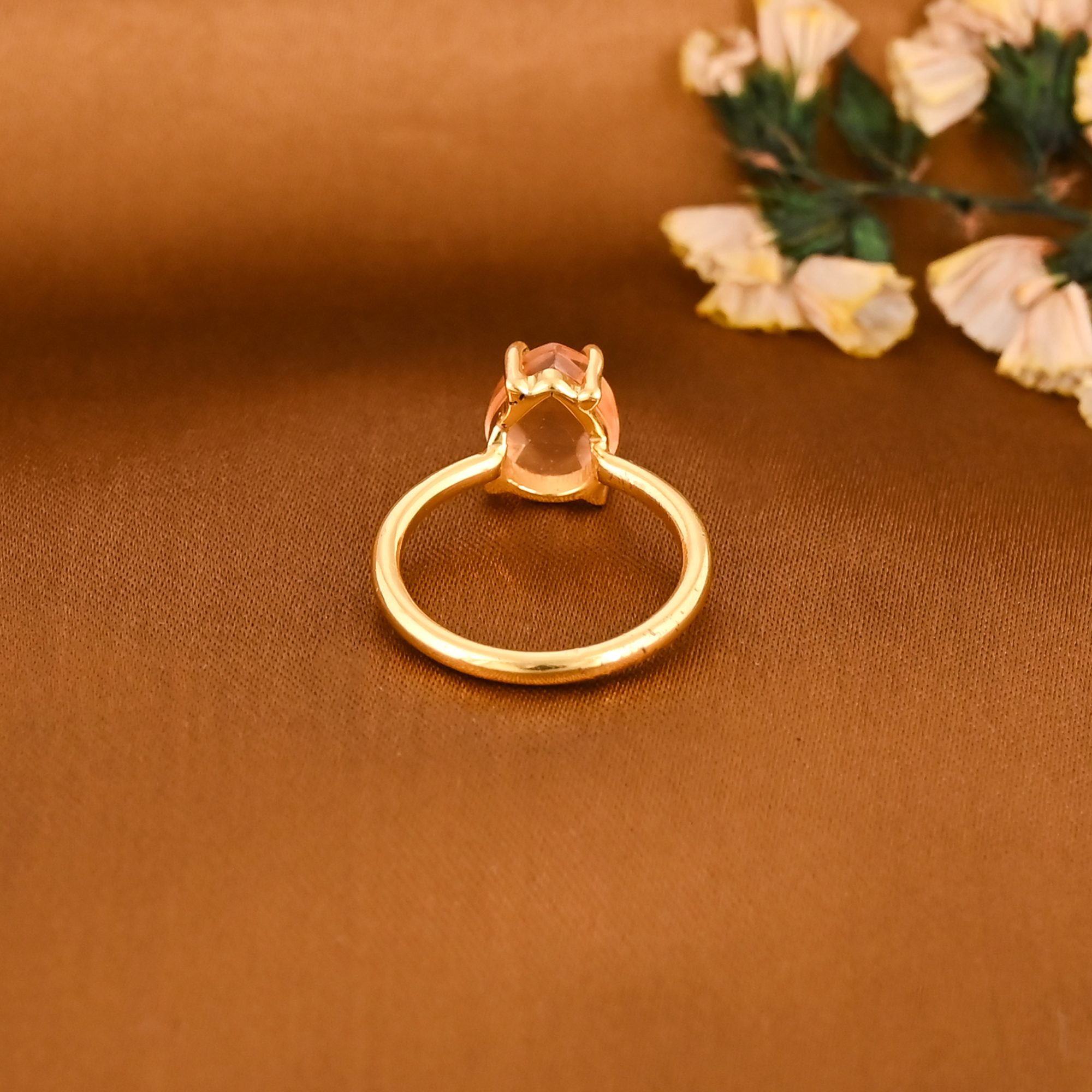 Natural Champagne Quartz Gold Plated Brass Ring Handmade Jewelry for Women