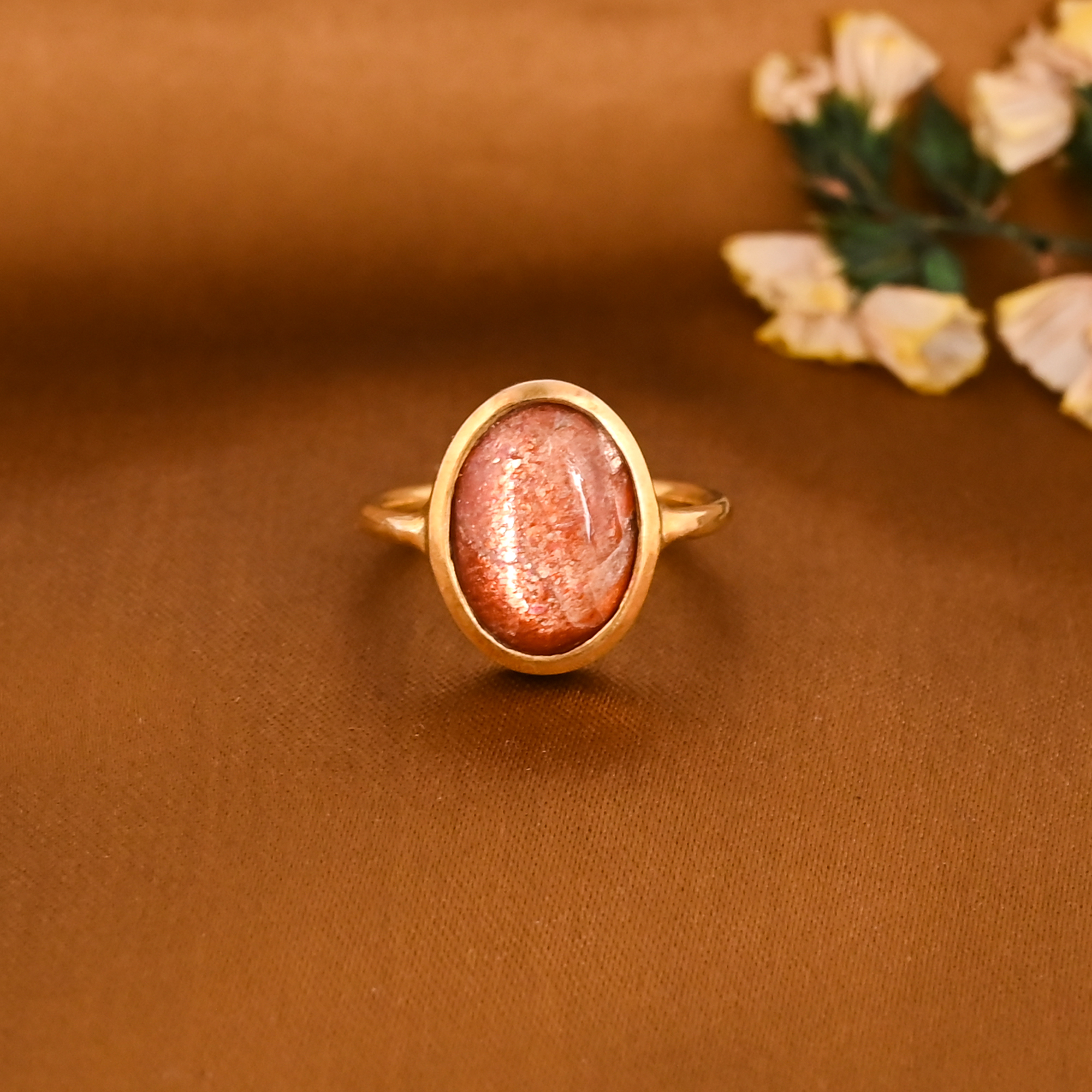 Natural Orange Sunstone Gemstone Ring Handmade Designer Jewelry for Women