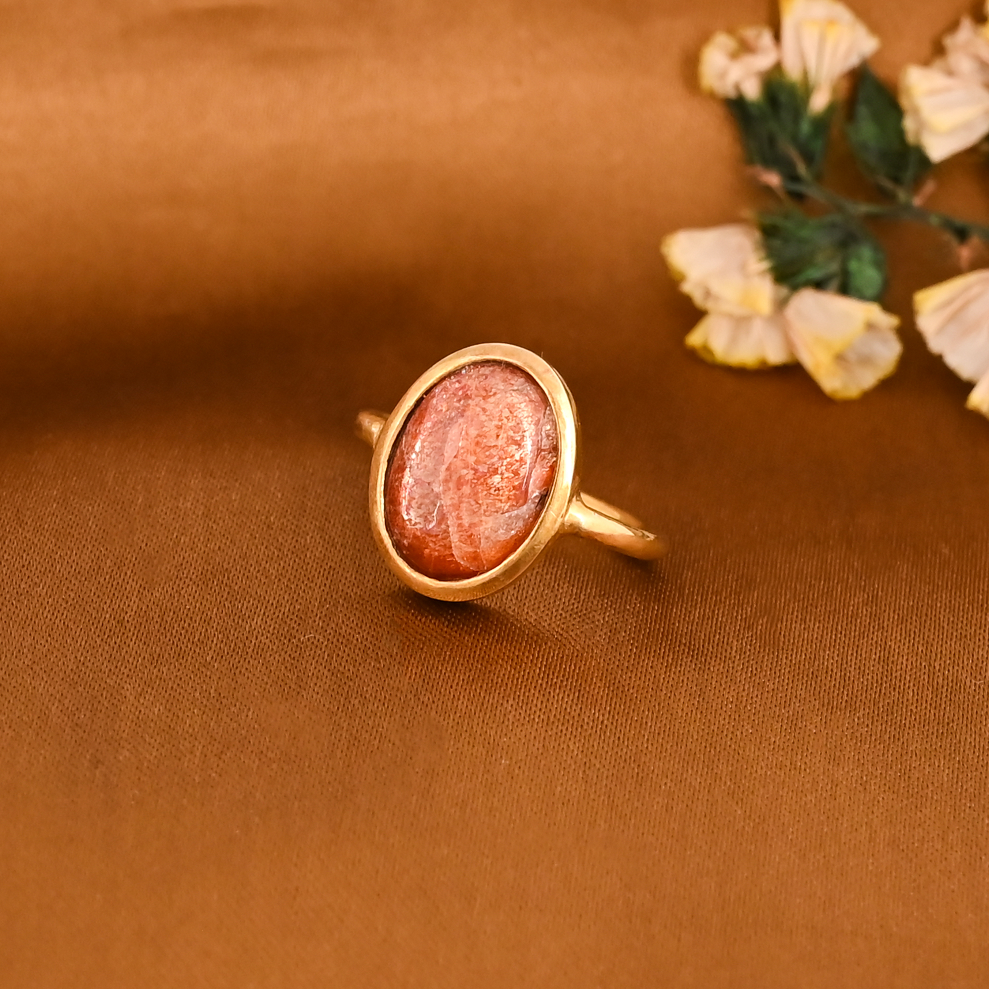 Natural Orange Sunstone Gemstone Ring Handmade Designer Jewelry for Women
