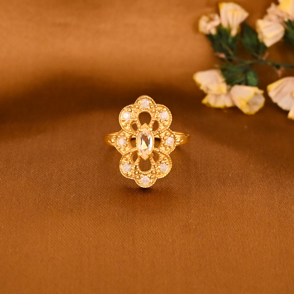 Image of Floral Cubic Zirconia Gold Plated Brass Ring Handmade Stylish Jewelry for Women