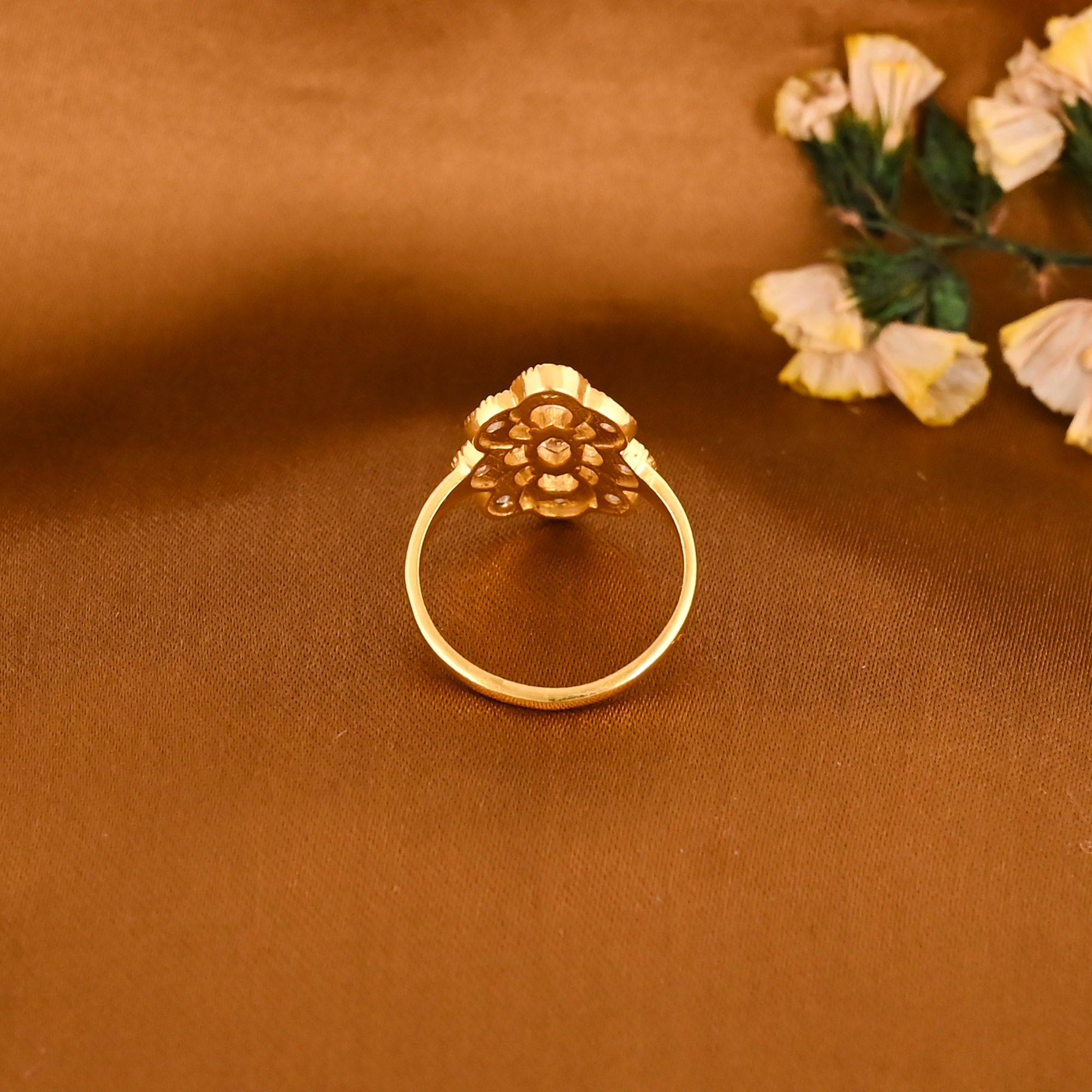 Floral Cubic Zirconia Gold Plated Brass Ring Handmade Stylish Jewelry for Women