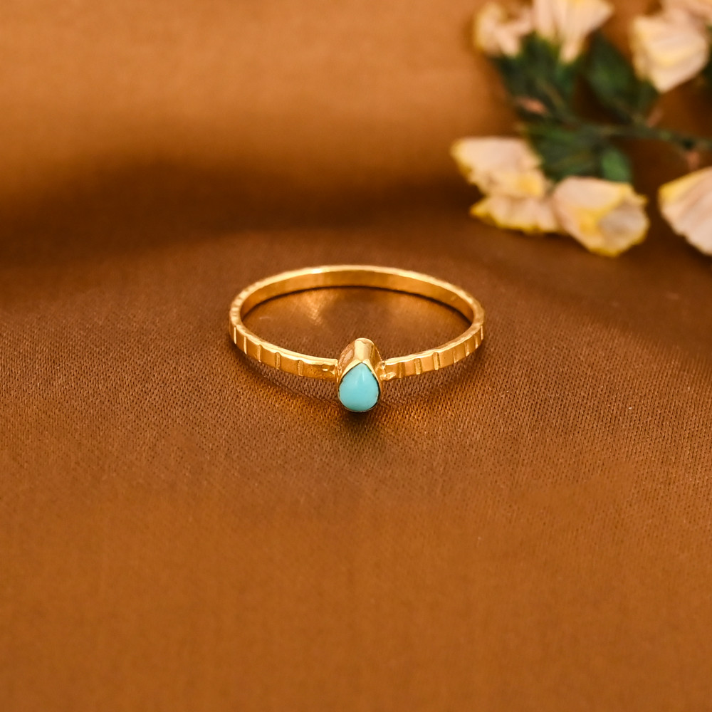 Image of Natural Turquoise Gemstone Gold Plated Brass Ring Fashion Jewelry for Women