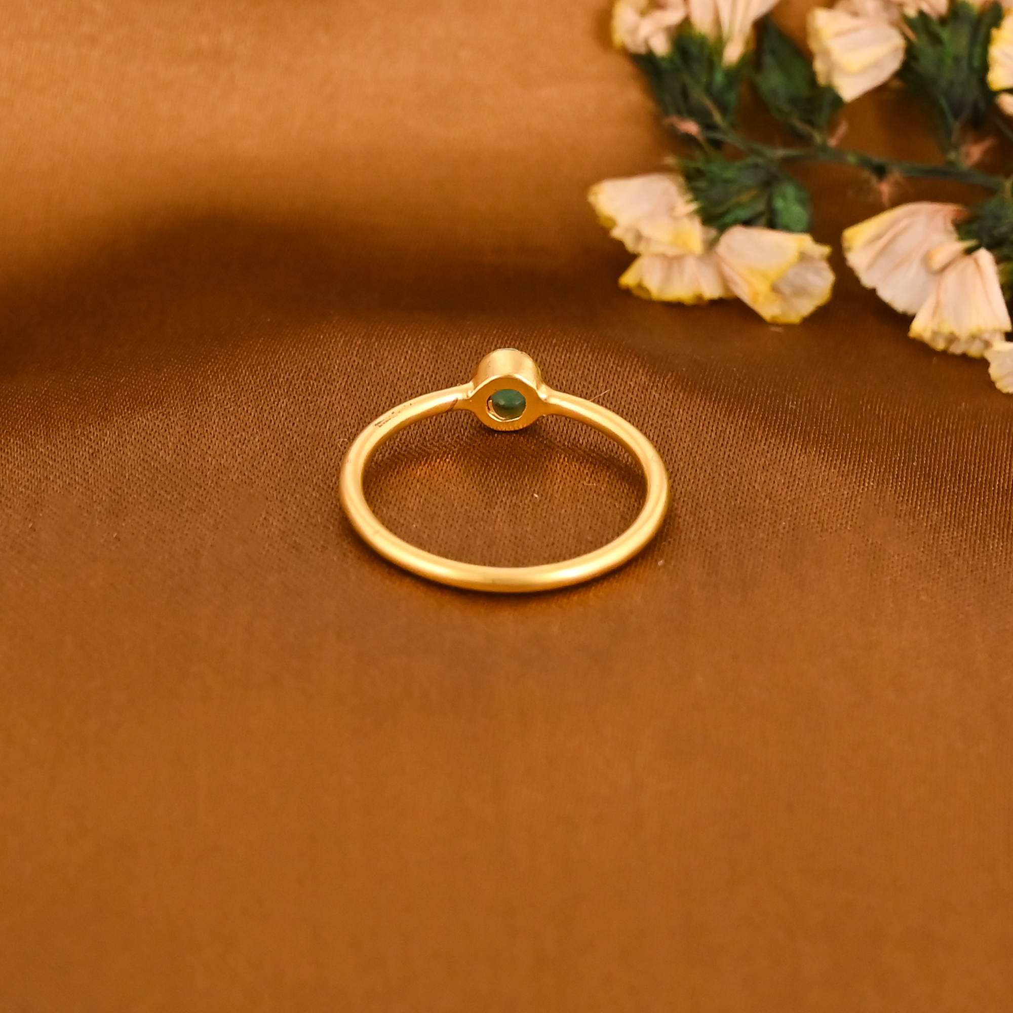 Natural Turquoise Gemstone Gold Plated Brass Ring for Women
