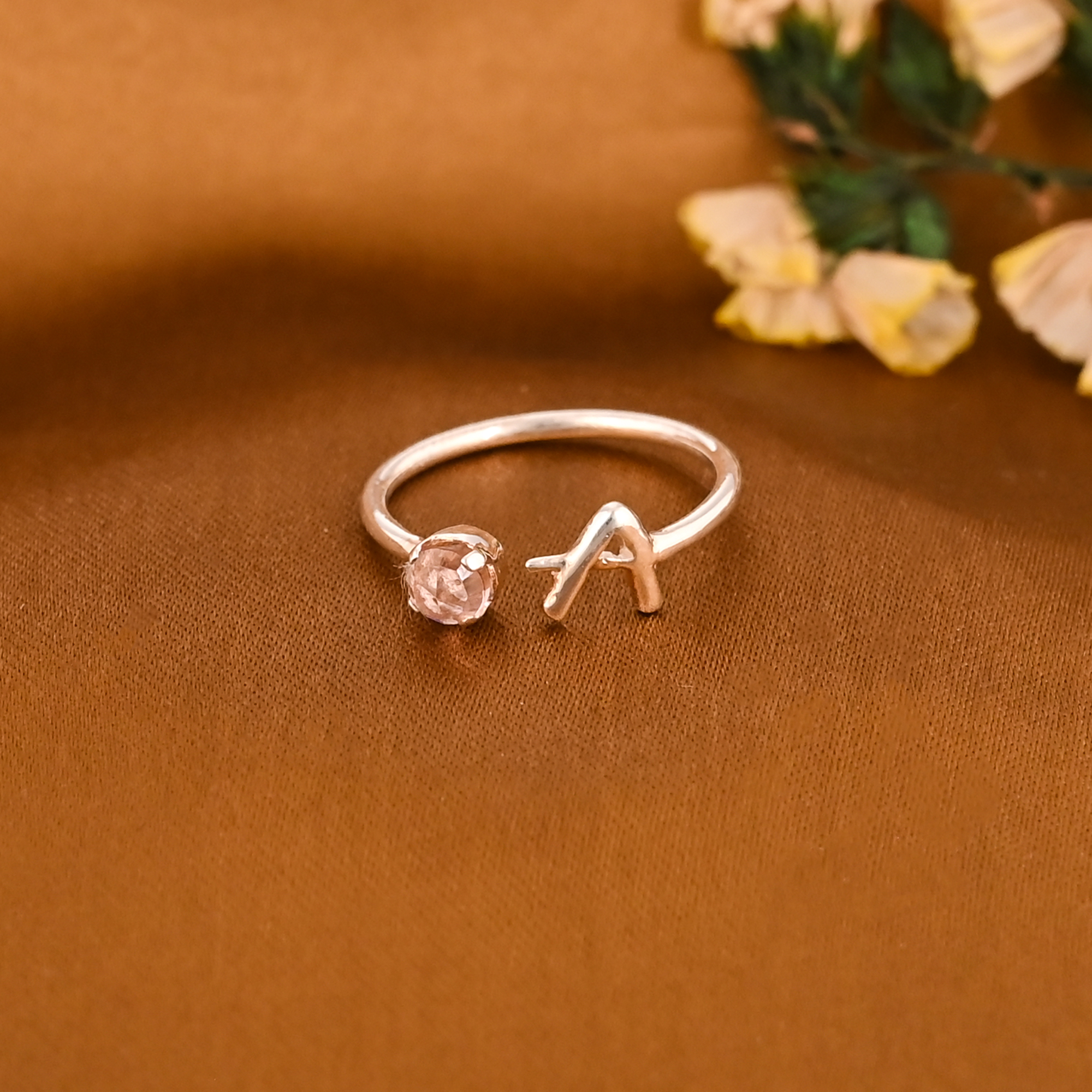 Stylish Pink Amethyst Silver Plated Brass Adjustable Ring Handmade Jewelry for Women