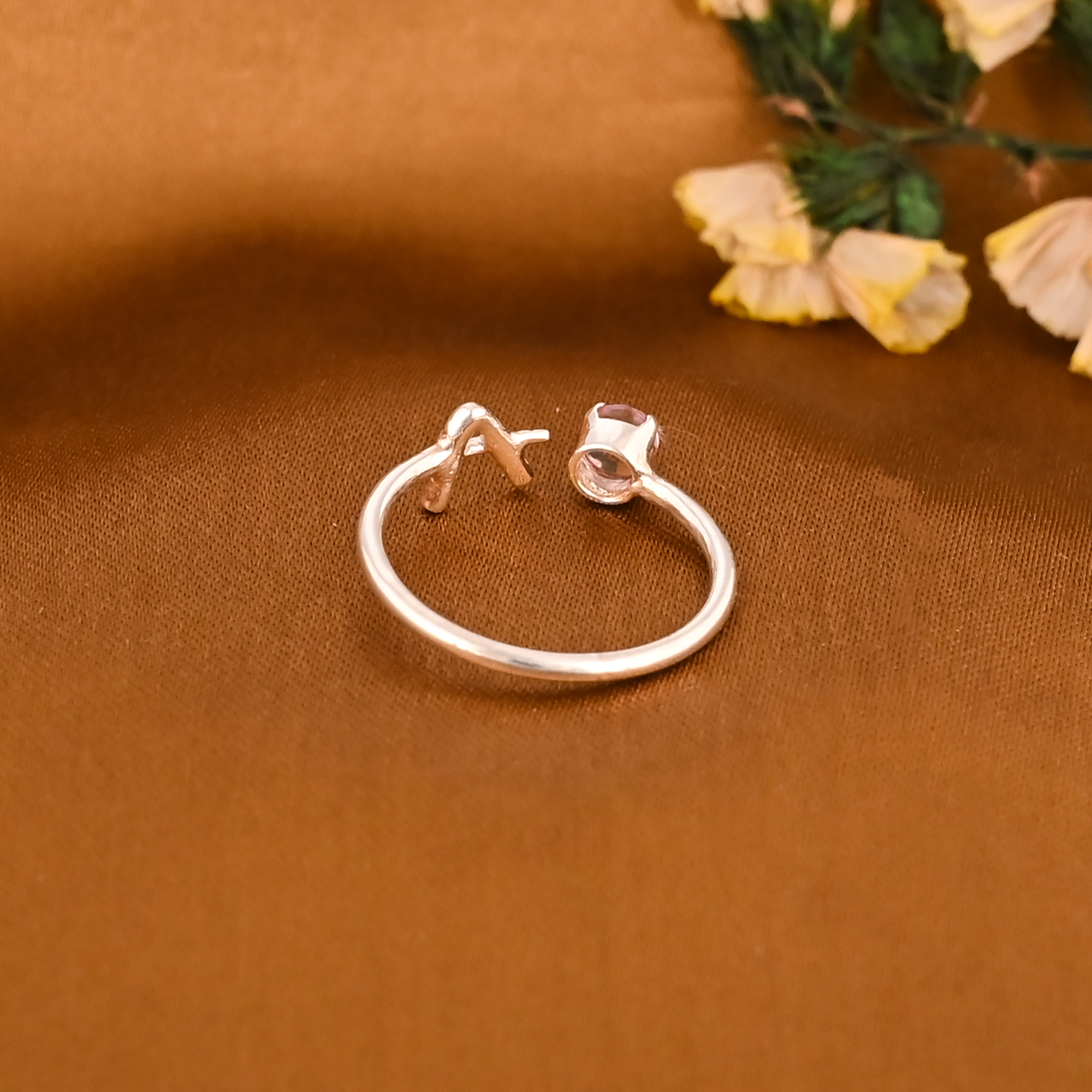 Stylish Pink Amethyst Silver Plated Brass Adjustable Ring Handmade Jewelry for Women
