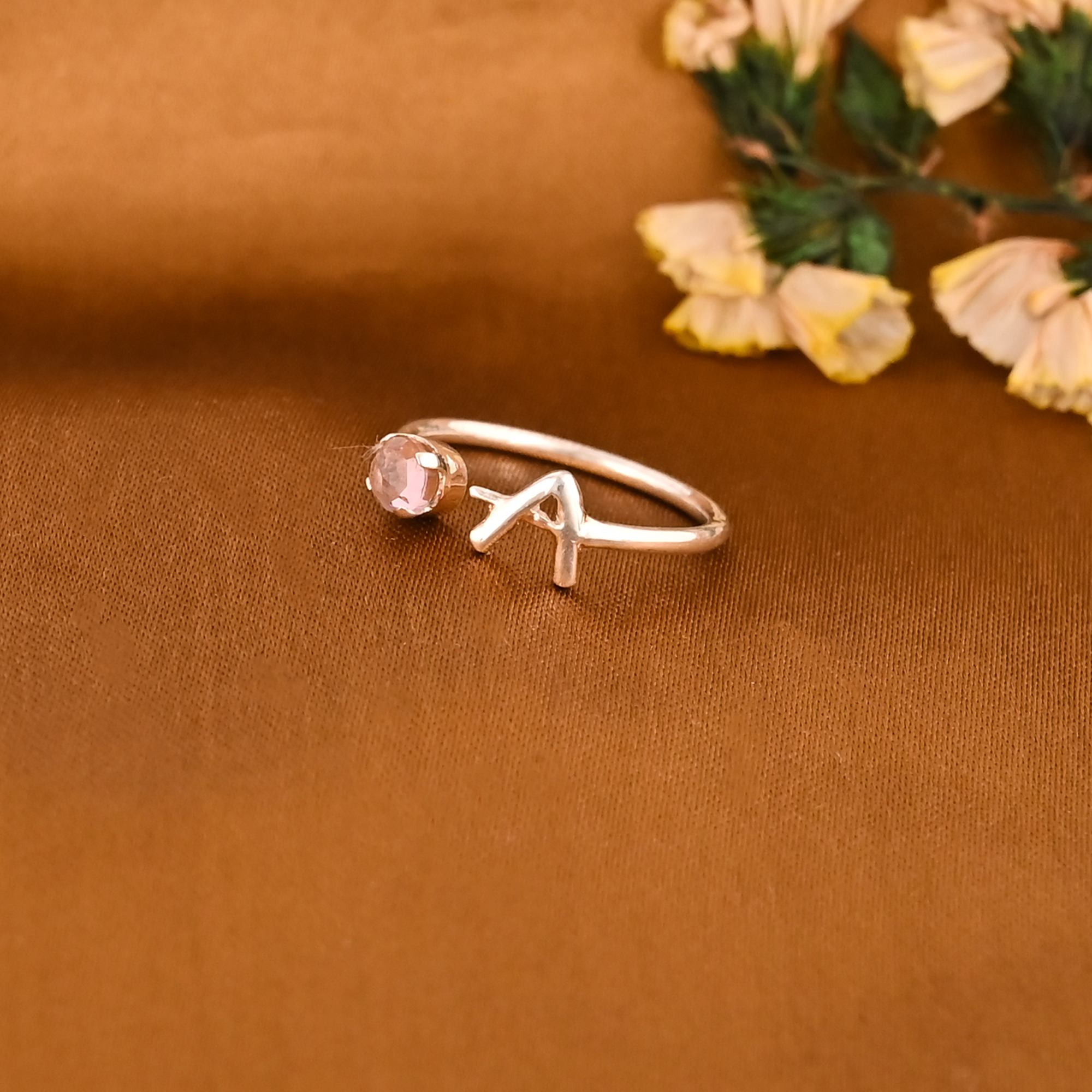 Stylish Pink Amethyst Silver Plated Brass Adjustable Ring Handmade Jewelry for Women