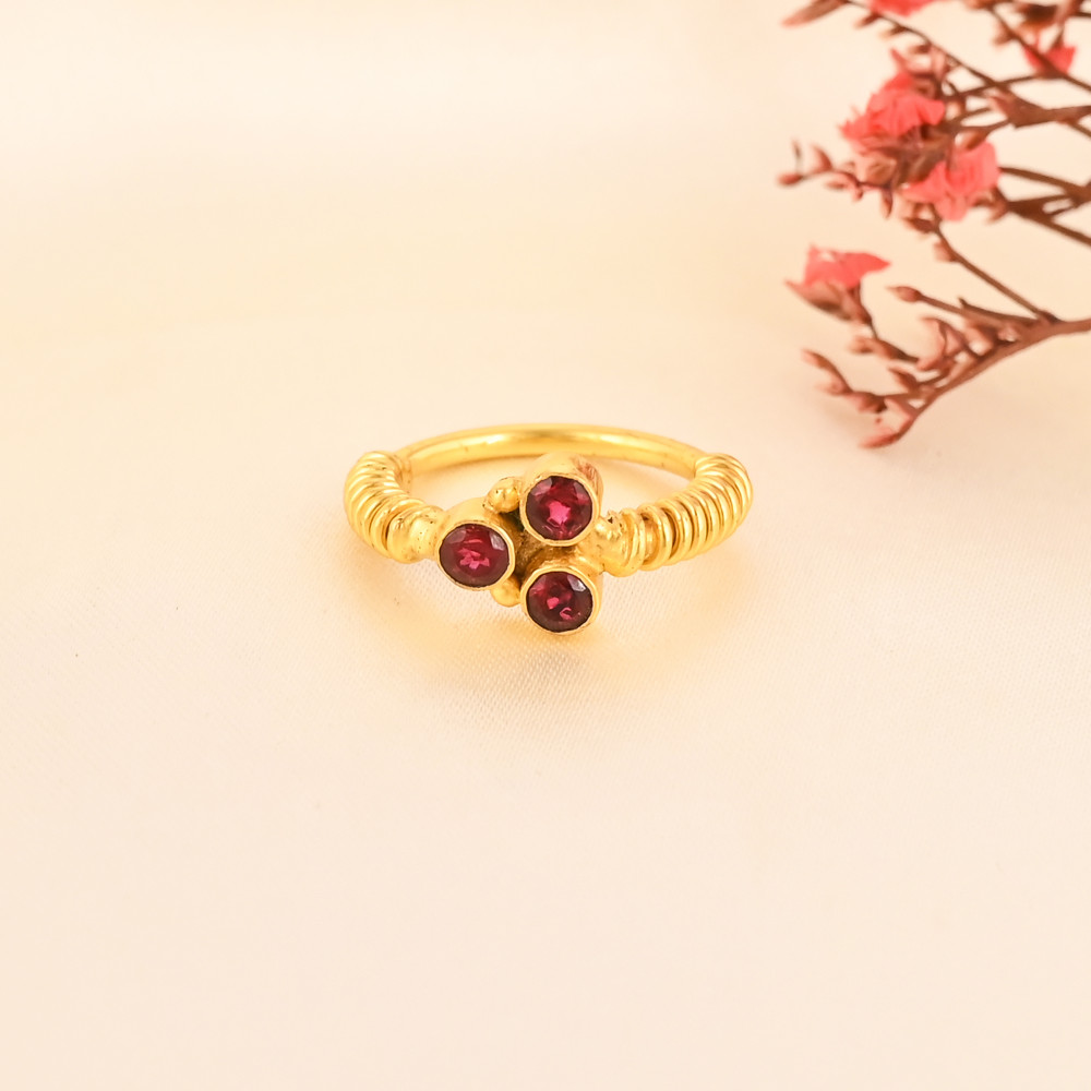 Image of Elegant Garnet Hydro Three Stone Brass Ring Handmade Designer Jewelry