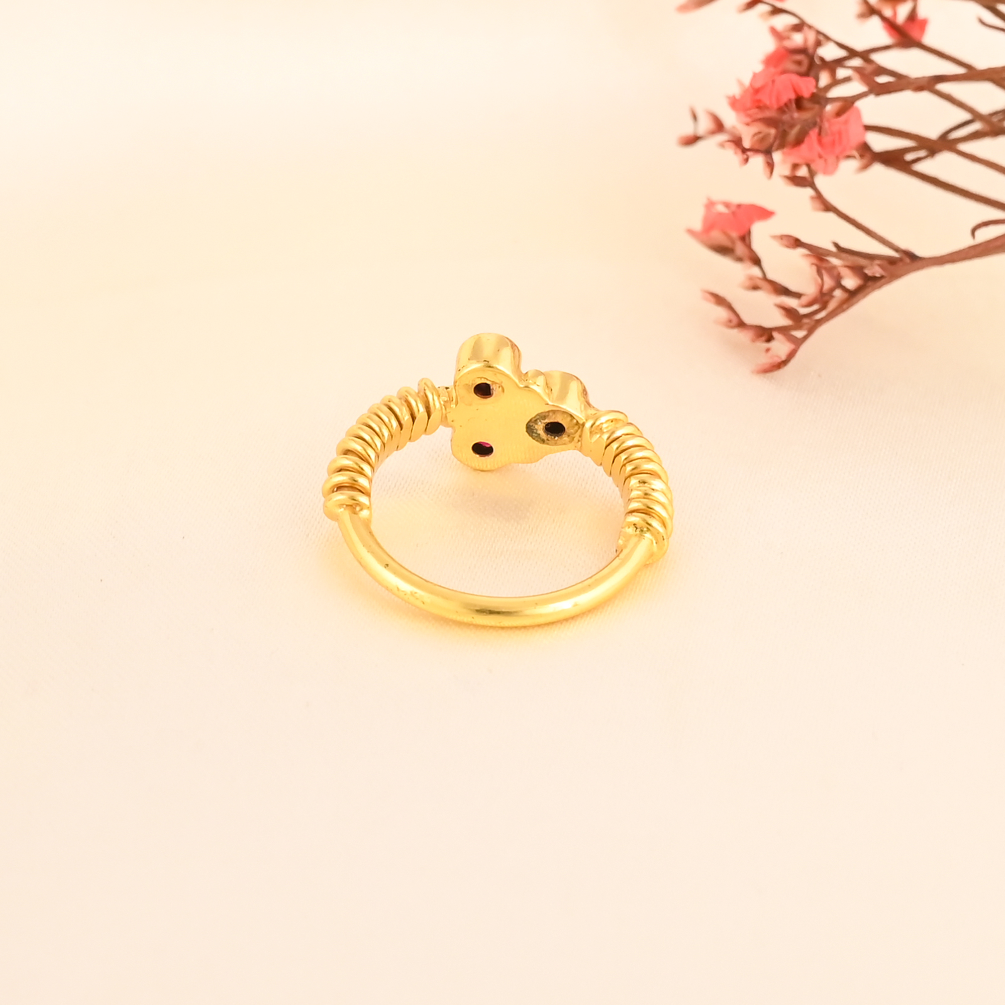 Elegant Garnet Hydro Three Stone Brass Ring Handmade Designer Jewelry