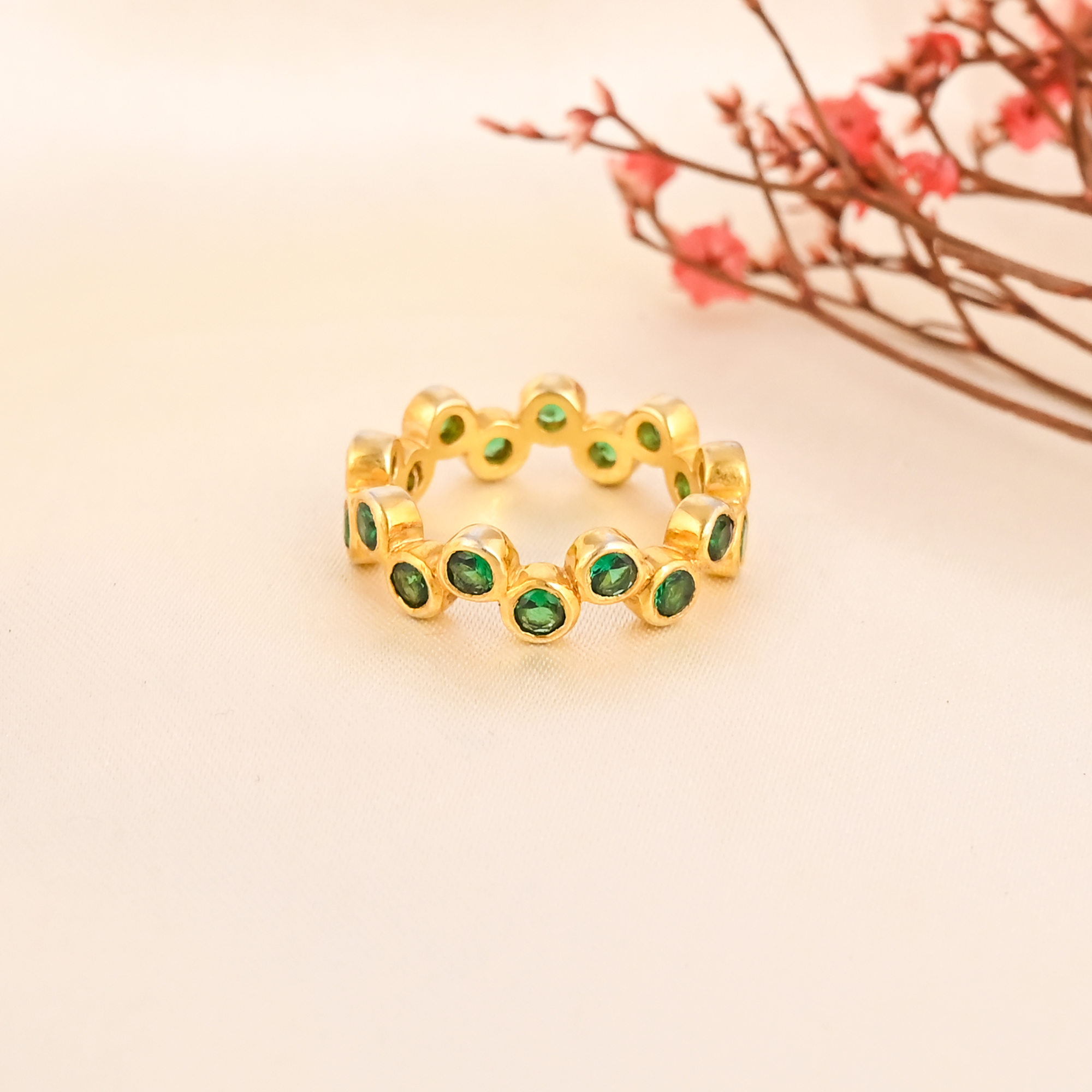 CZ Hydro Gemstone Eternity Band Gold Plated Brass Ring for Women