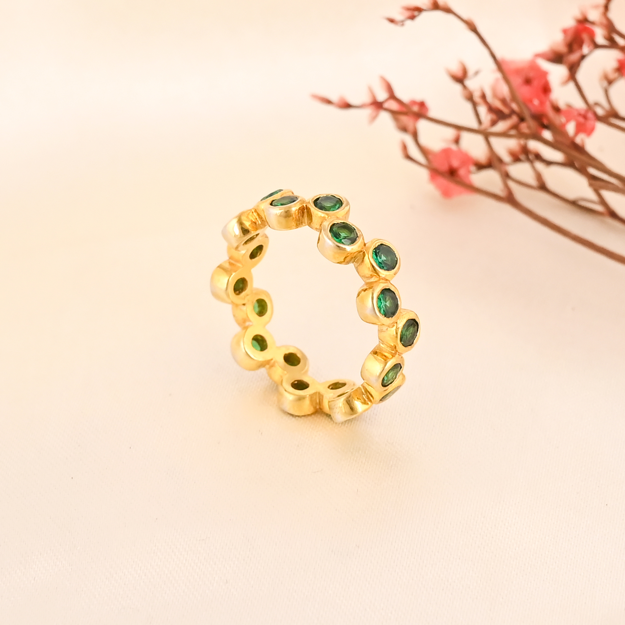 CZ Hydro Gemstone Eternity Band Gold Plated Brass Ring for Women