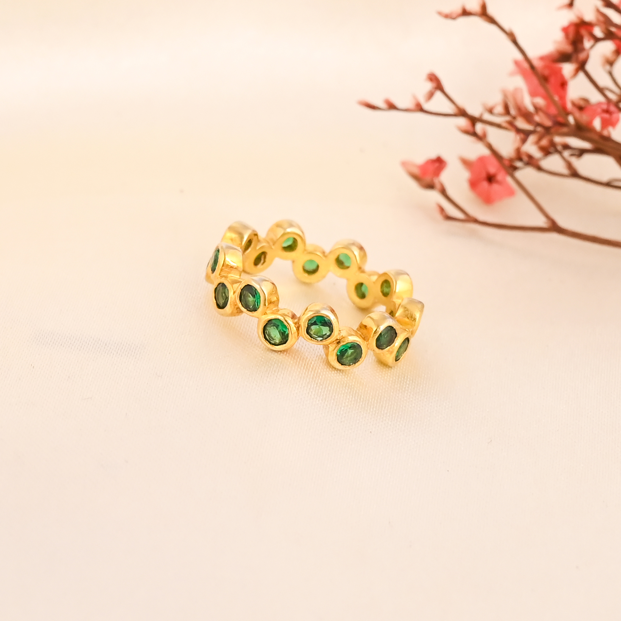 CZ Hydro Gemstone Eternity Band Gold Plated Brass Ring for Women