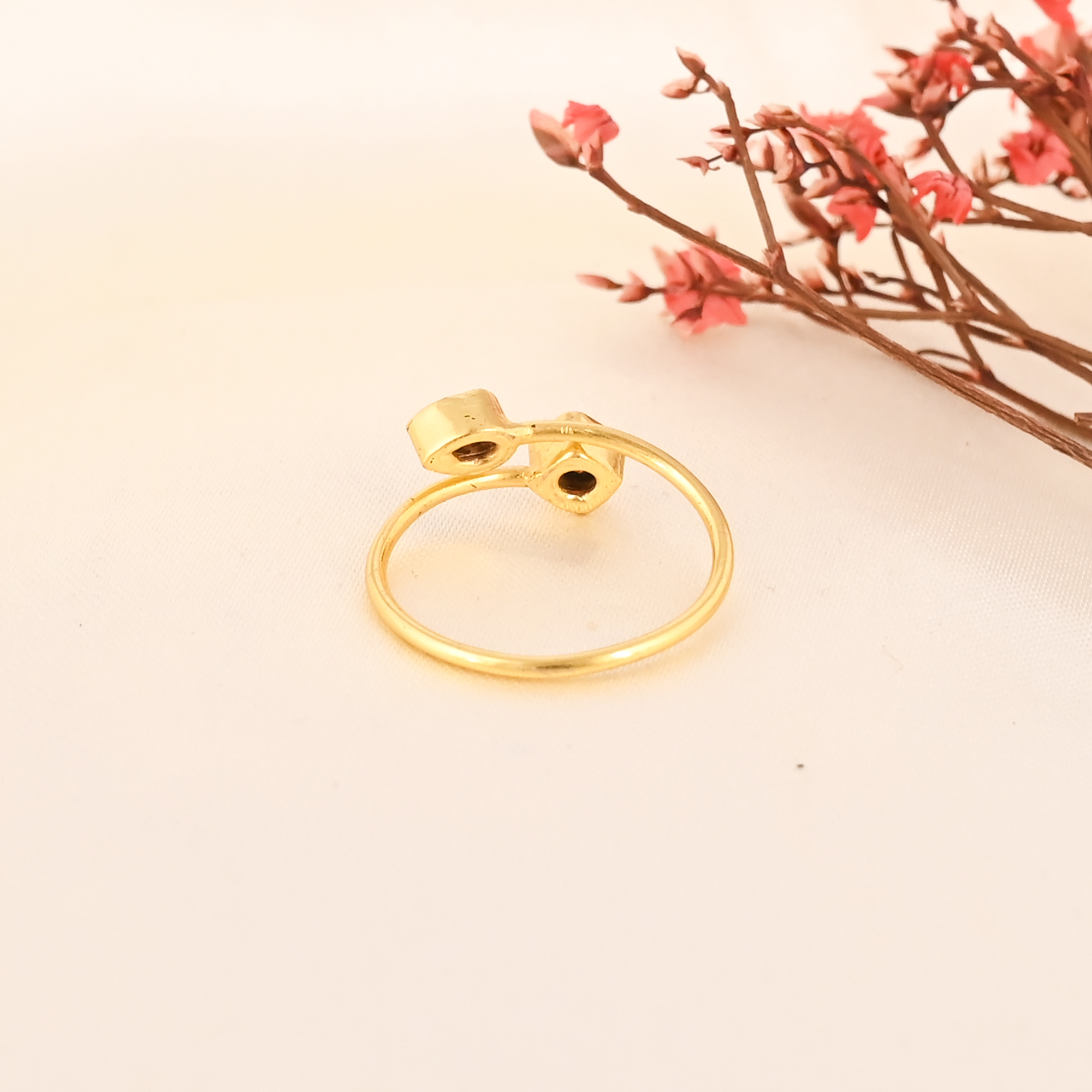 Minimalist Natural Garnet Gemstone Brass Ring Handmade Jewelry for Women