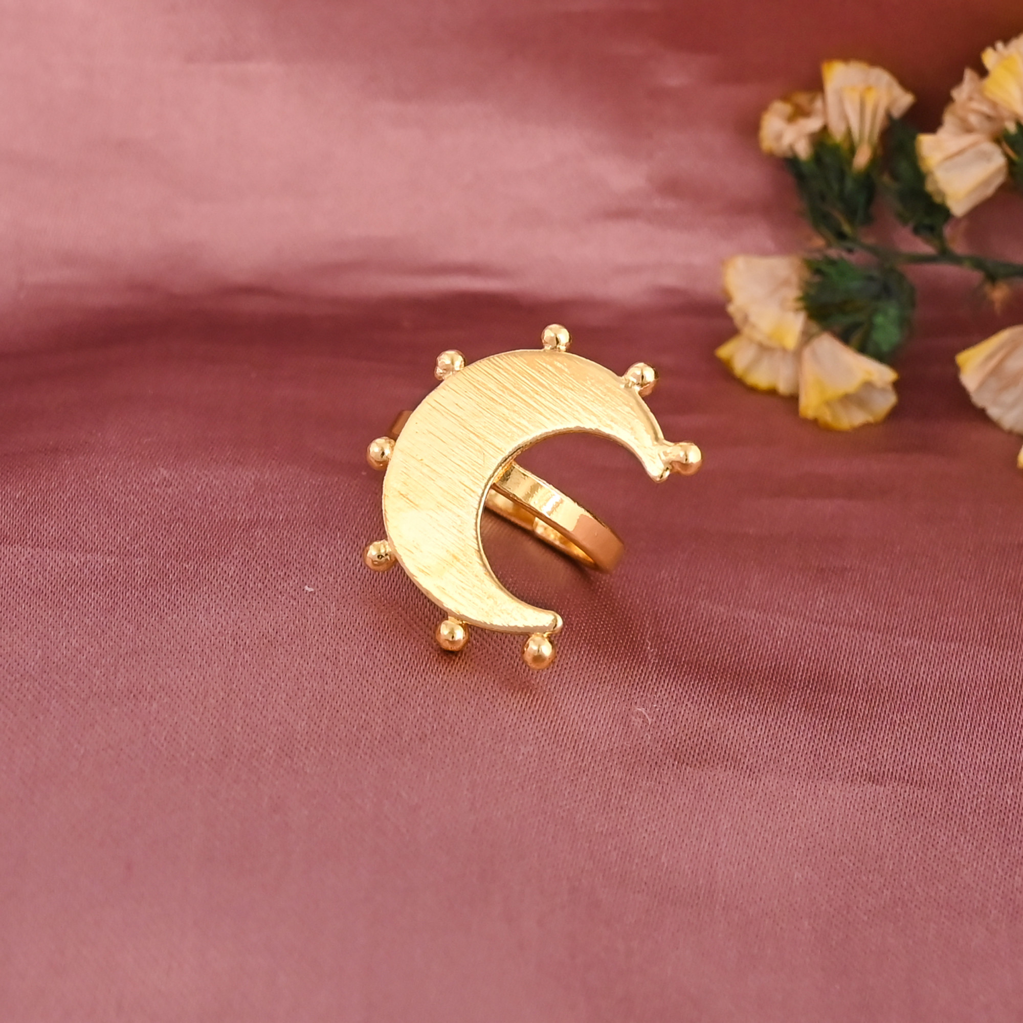 Elegant Half Moon Gold Plated Brass Adjustable Ring for Women Wholesale Lot 25 Pieces