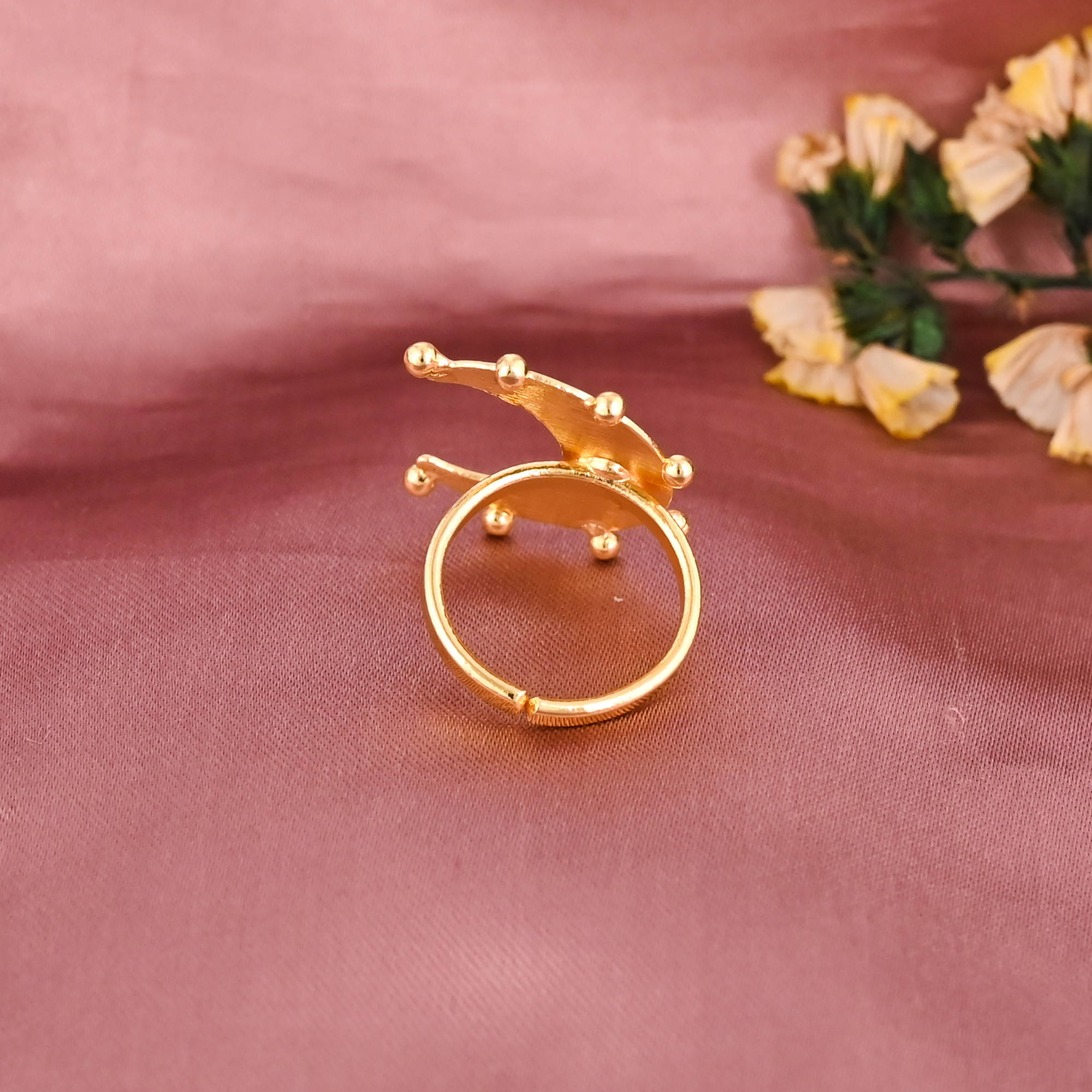 Elegant Half Moon Gold Plated Brass Adjustable Ring for Women Wholesale Lot 25 Pieces