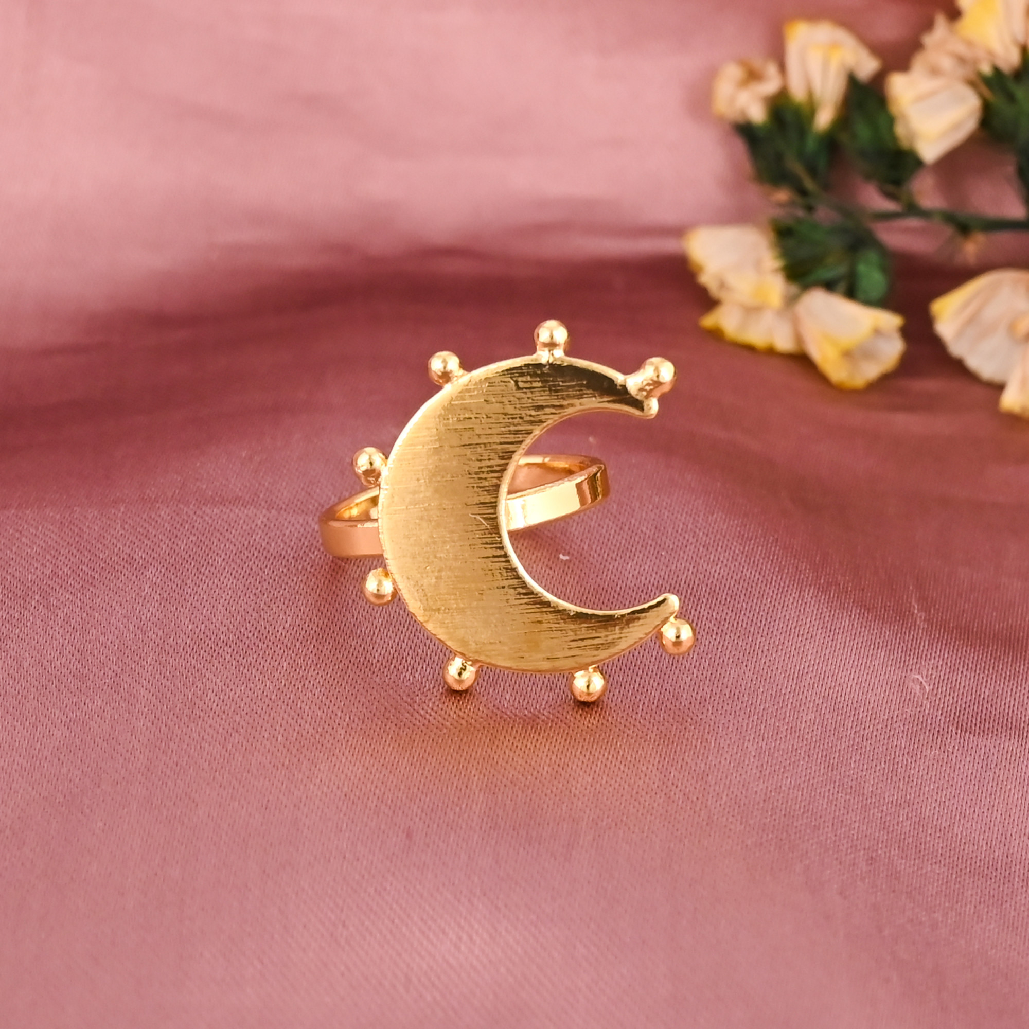 Elegant Half Moon Gold Plated Brass Adjustable Ring for Women Wholesale Lot 25 Pieces