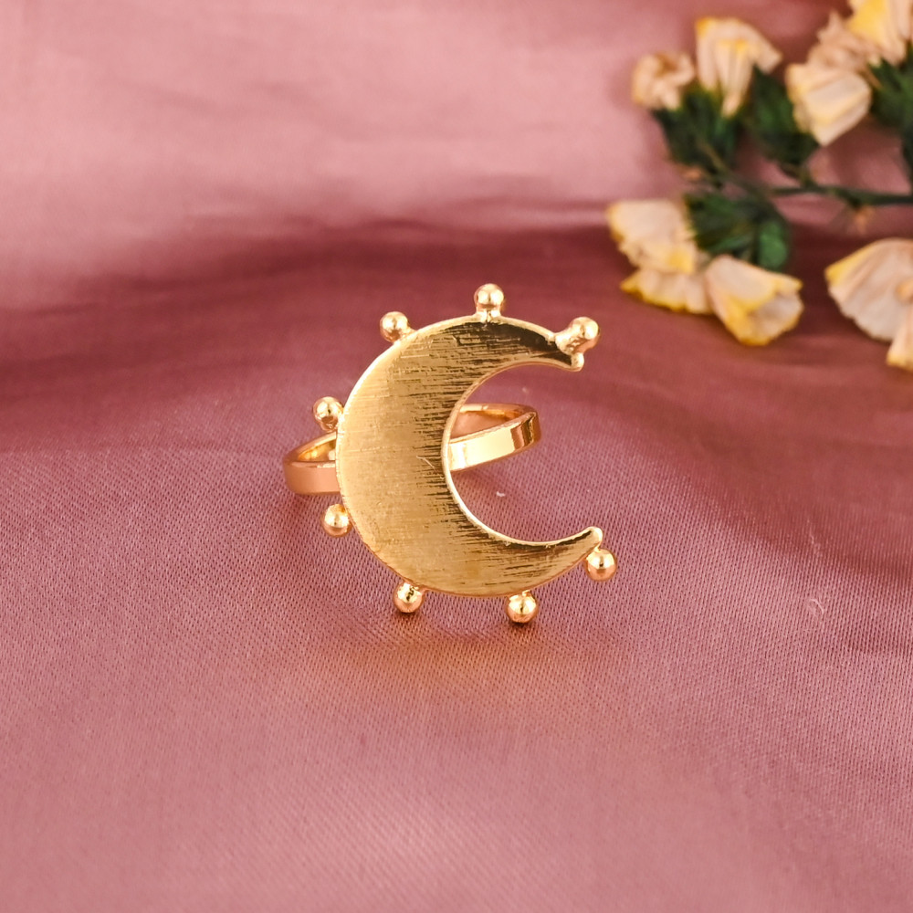 Image of Elegant Half Moon Gold Plated Brass Adjustable Ring for Women Wholesale Lot 25 Pieces