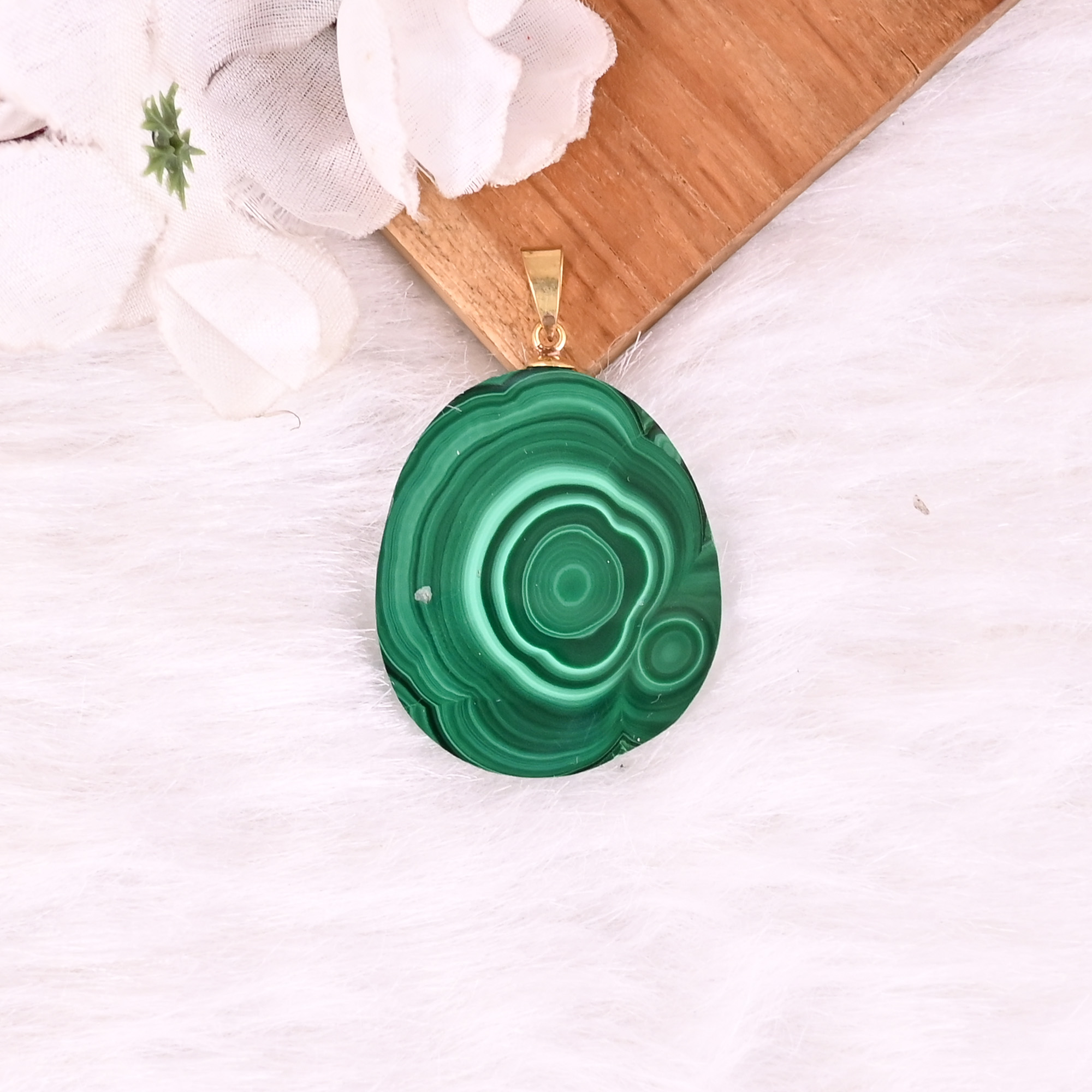Natural Malachite Stalactite Brass 148gm Unique Green Stone Pendant