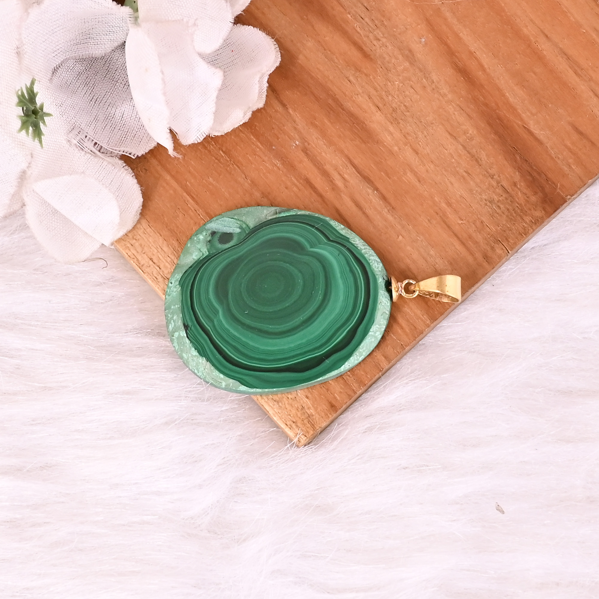 Natural Malachite Stalactite Brass 148gm Unique Green Stone Pendant