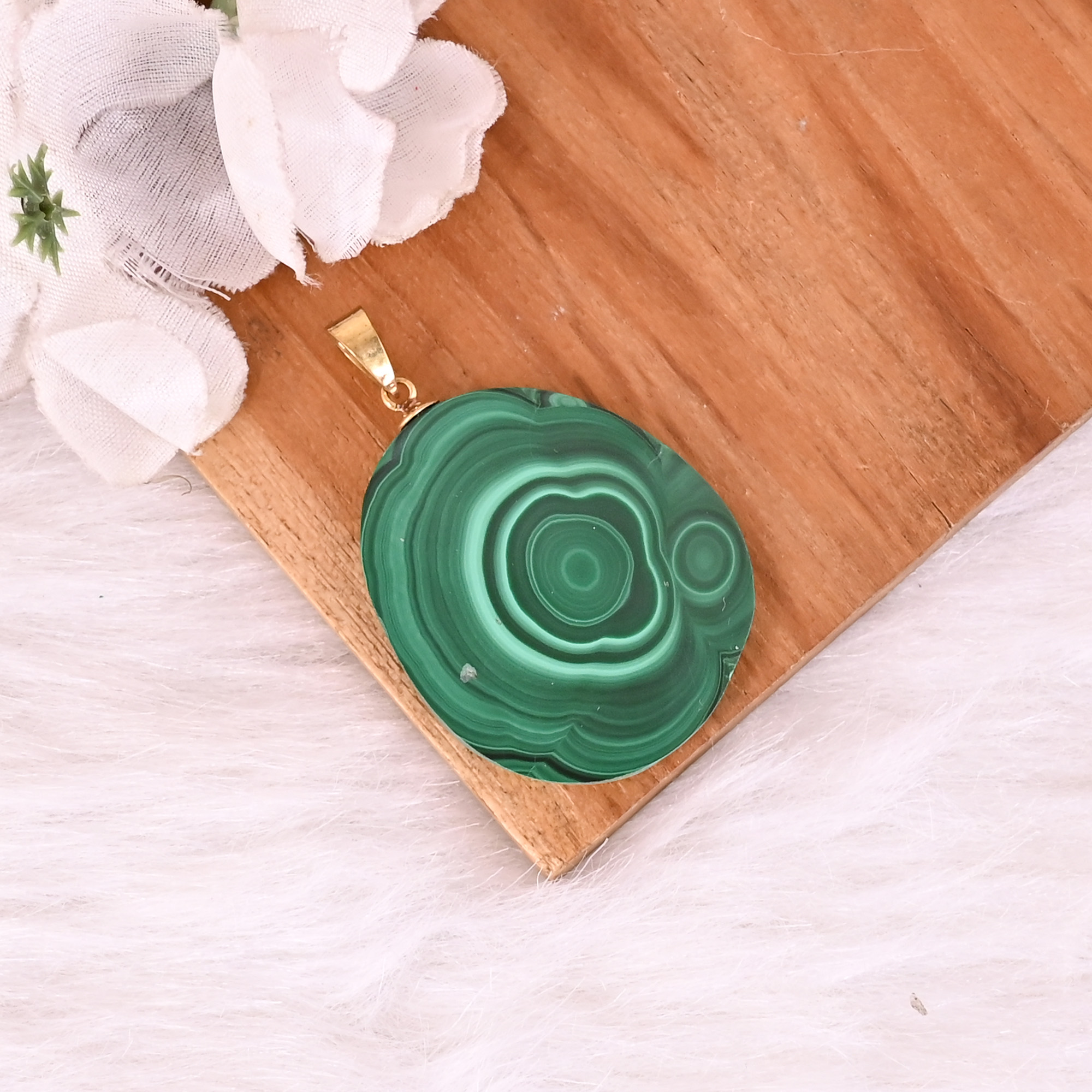 Natural Malachite Stalactite Brass 148gm Unique Green Stone Pendant