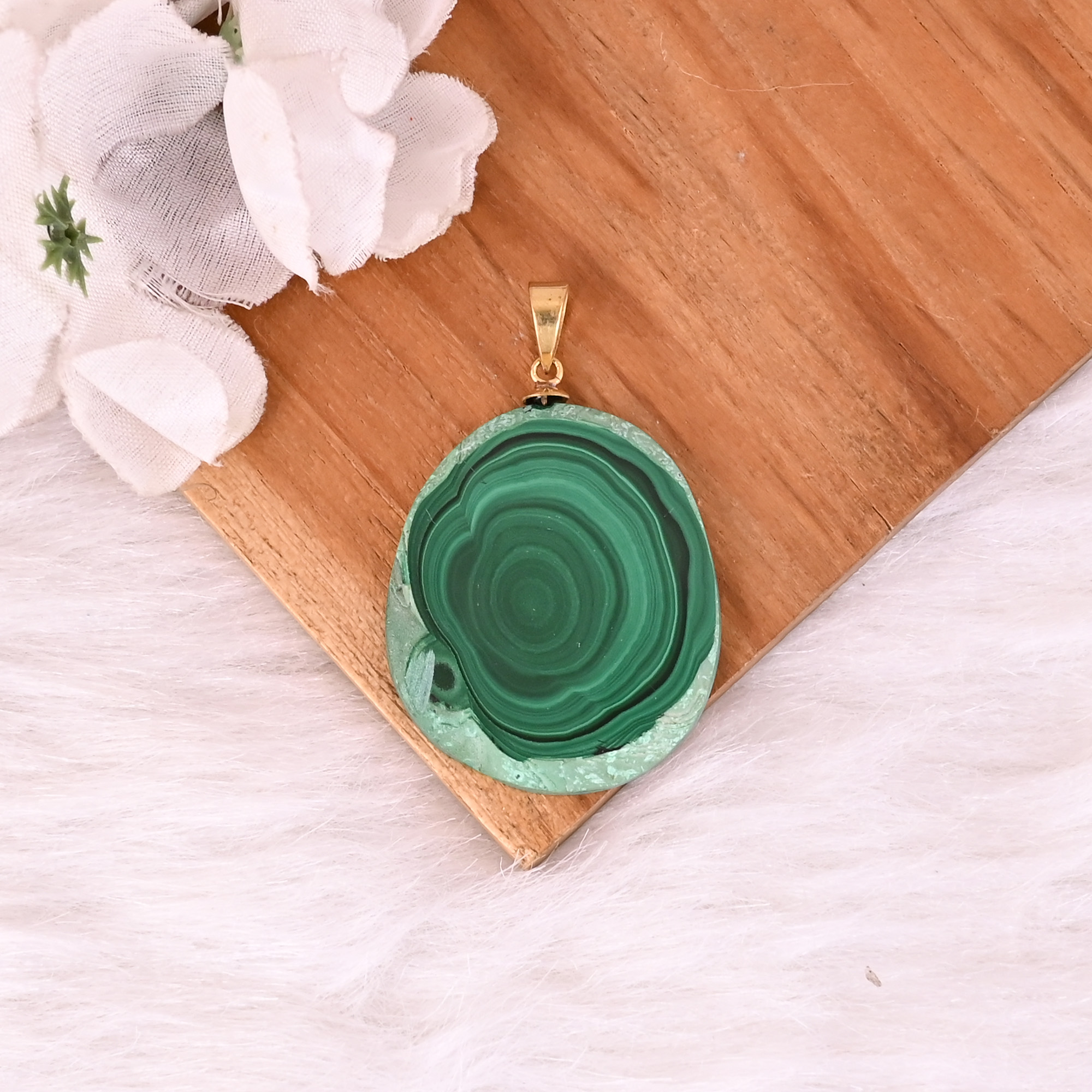Natural Malachite Stalactite Brass 148gm Unique Green Stone Pendant