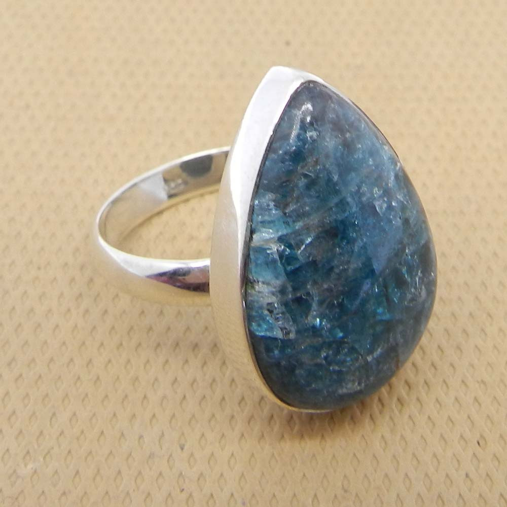 Image of Neon Apatite 23x16mm Pear 925 Sterling Silver Bezel Set Ring