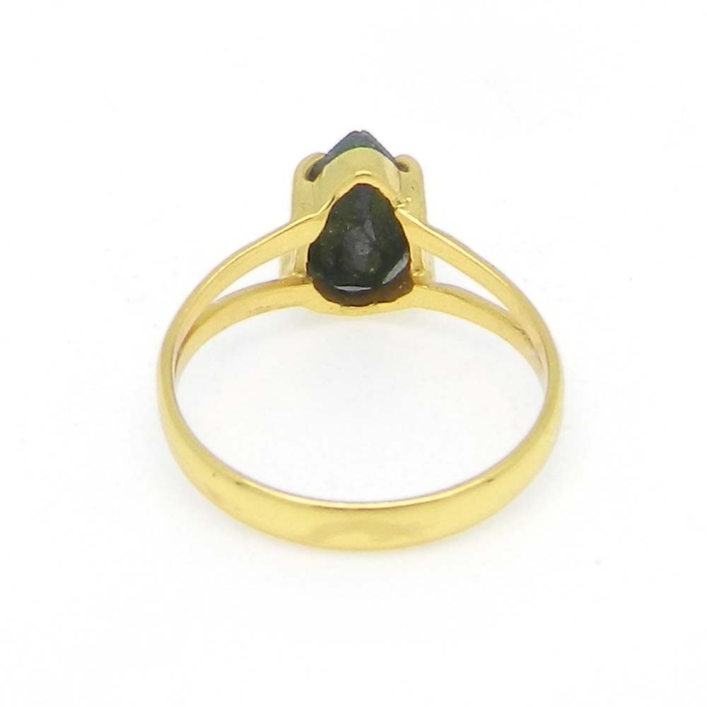 Emerald Corundum 9x6mm Pear 18k Gold Plated Silver Prong Set Ring