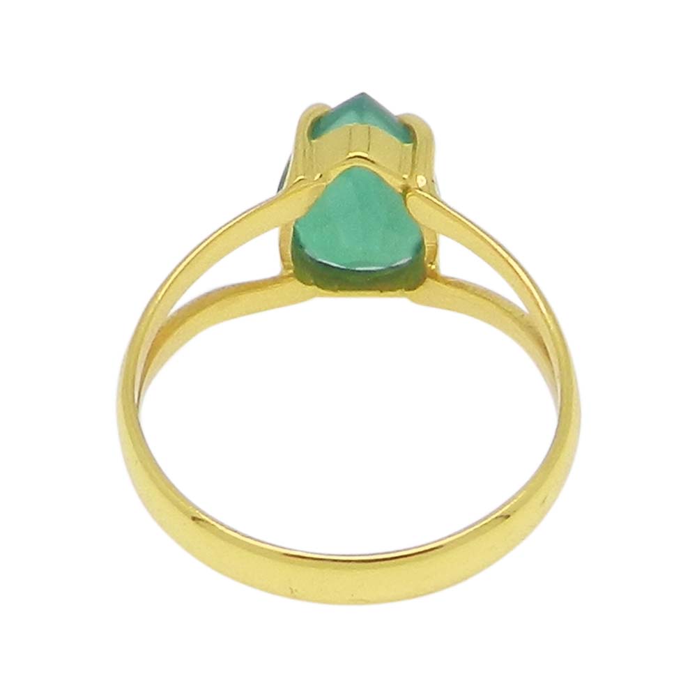 Green Onyx 10x7mm Pear 18k Gold Plated Silver Prong Set Ring