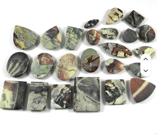 Ishu Gems 24pcs Natural Porcelain Jasper Cabochon 500cts Loose Gemstones Mix Collection with Color PlayFire and 100g