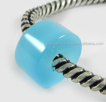 Aqua Chalcedony 14x8x45mm Smooth Tyre Beads Gemstone Big Hole Beads IG0101