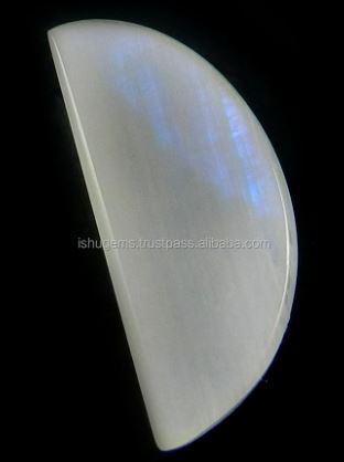 Ishu Gems Certified 272 Gms Natural White Firey Rainbow Moonstone 9x20mm Half Moon Cabochon Loose Stone for Jewelry Making