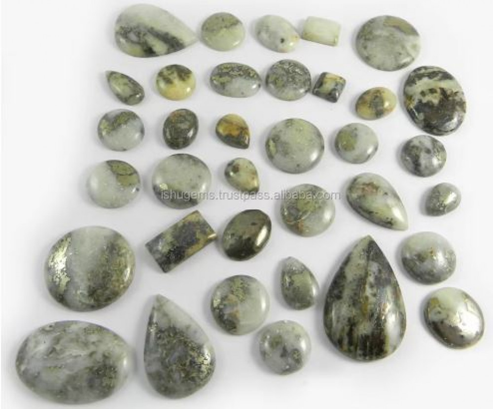 Image of 35 Pcs Natural Fools Gold Pyrite Marcasite Gemstone 100 gms Mix Shape Cabochon Wholesale Gemstone