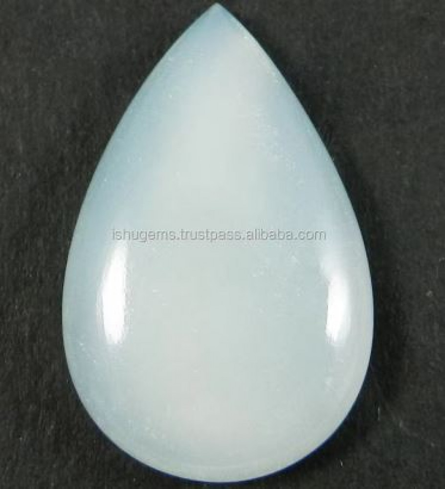 Image of Natural Aqua Chalcedony 26x17mm Pear Cabochon Loose Gemstone For Jewelry Making