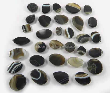 32 Pcs Natural Black Sardonyx 100 Gms Freeform Cabochon