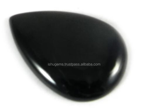 Custom  653 gms Natural Black jet stone Cabochon Pear 24X34mm gemstone For jewellery IG0505
