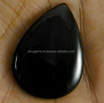 Custom  653 gms Natural Black jet stone Cabochon Pear 24X34mm gemstone For jewellery IG0505