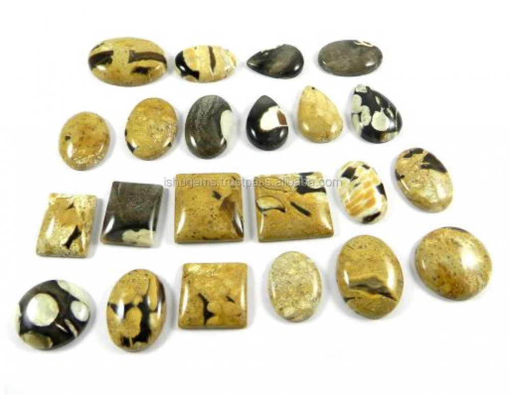 Image of 22 Pcs Natural Peanut Wood Jasper 100 gms Mix Cabochon Gemstone For Jewelry Making