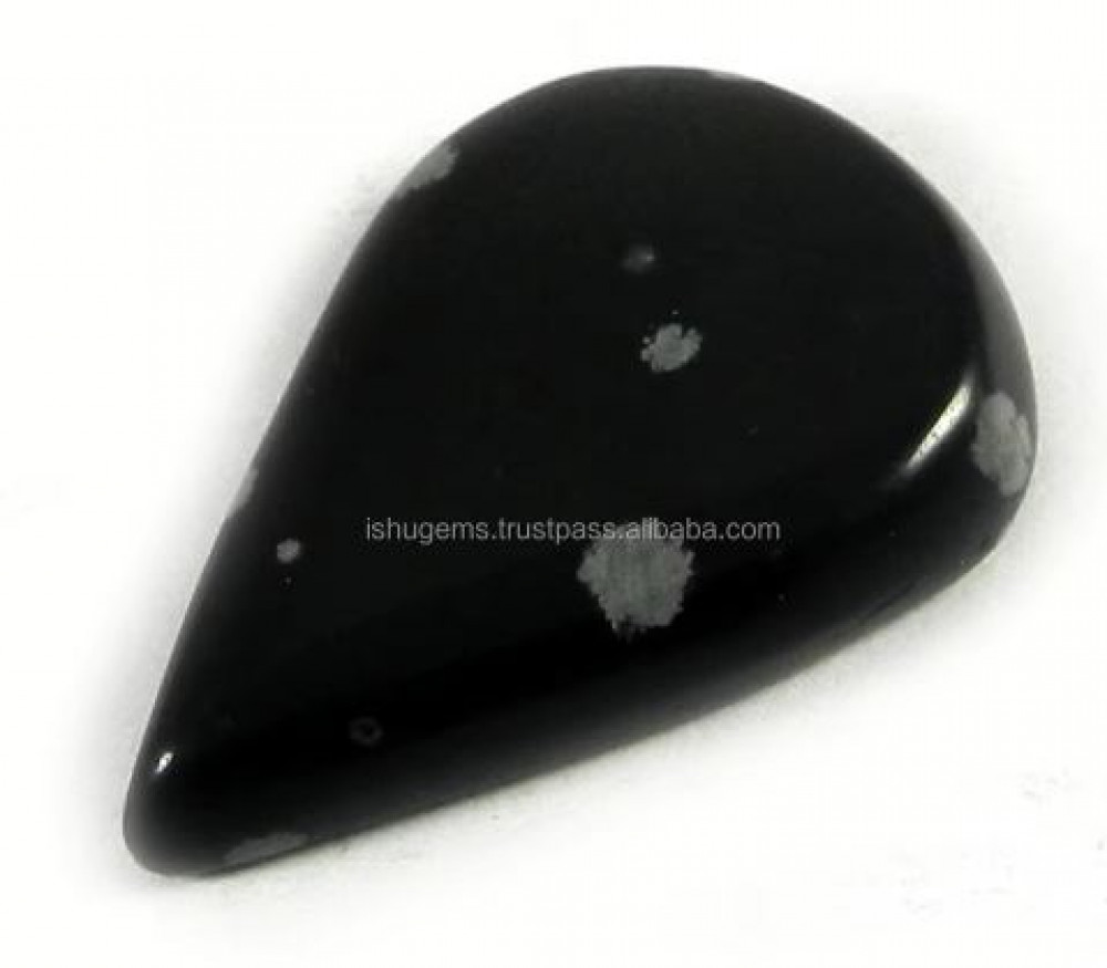 Image of Natural Snow Flake Obsidian 23x33mm Pear Cabochon Gemstone For Jewelry