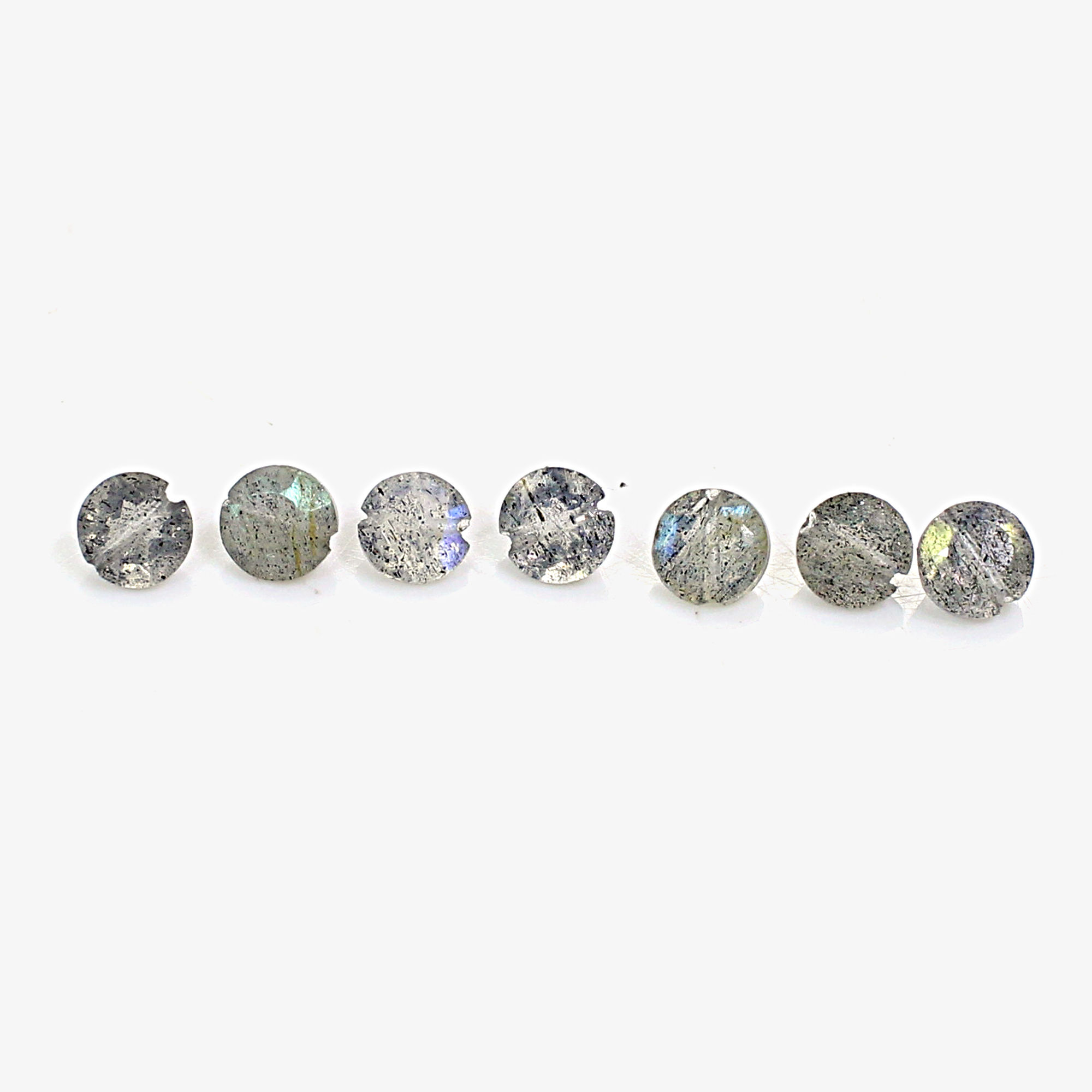 7 Pcs Natural Labradorite 4mm Round Cut with 050mm Drilled 200 Cts