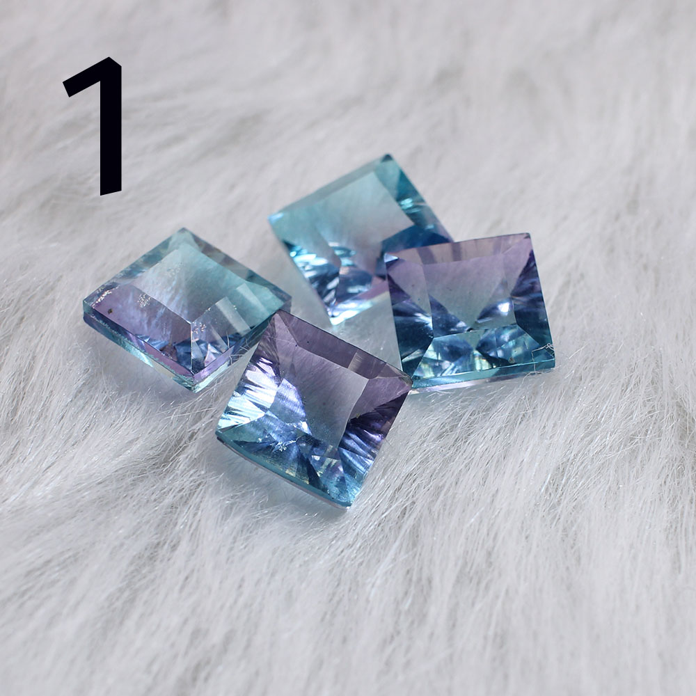 4 Pcs Bio Color Doublet Glass 10x10mm Square Concave Cut 21 Cts