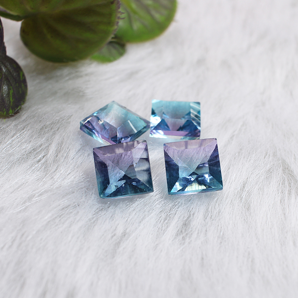 4 Pcs Bio Color Doublet Glass 10x10mm Square Concave Cut 21 Cts