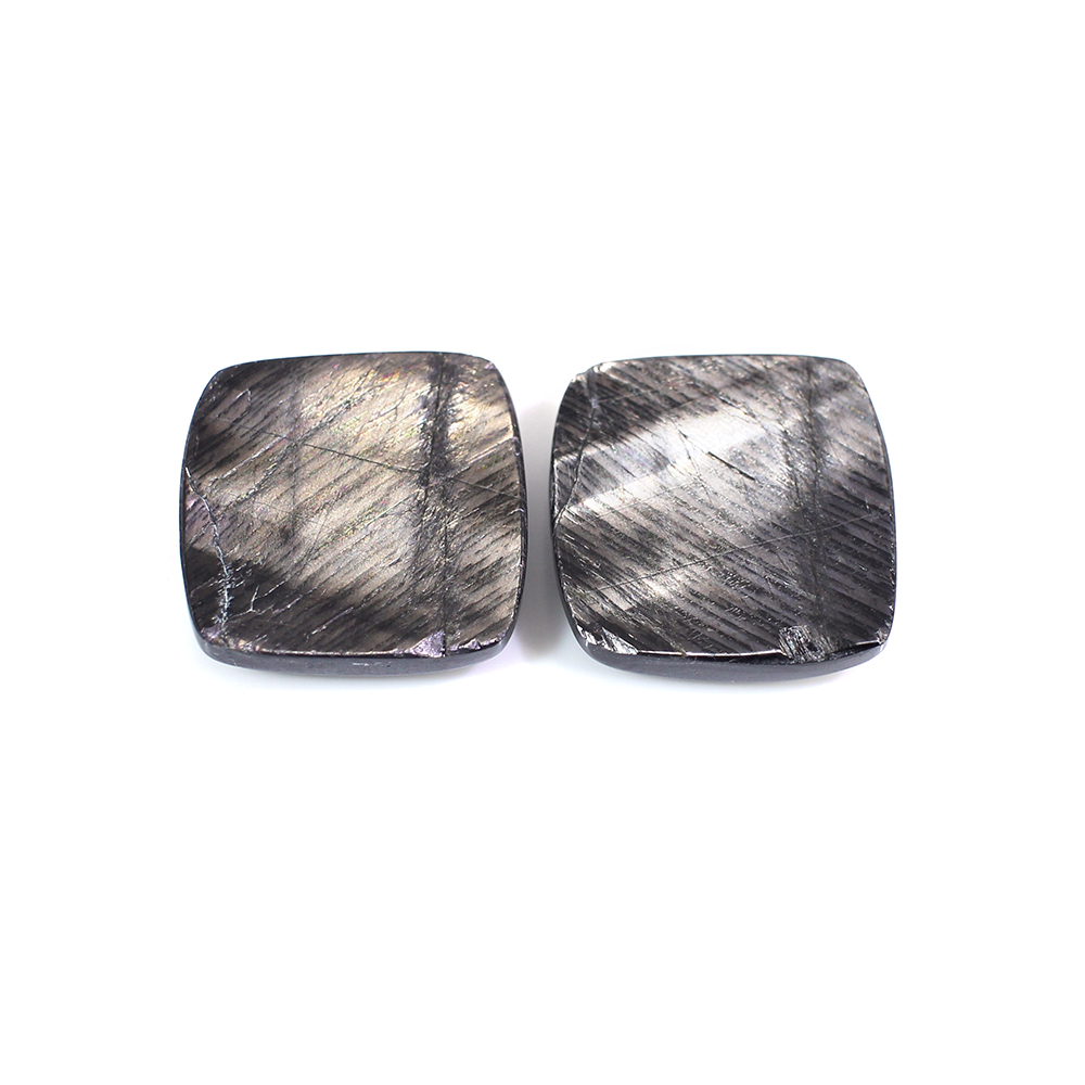 1 Pairs Natural Hypersthene Spectrolite 14x14mm Cushion Cabochon 2190 Cts