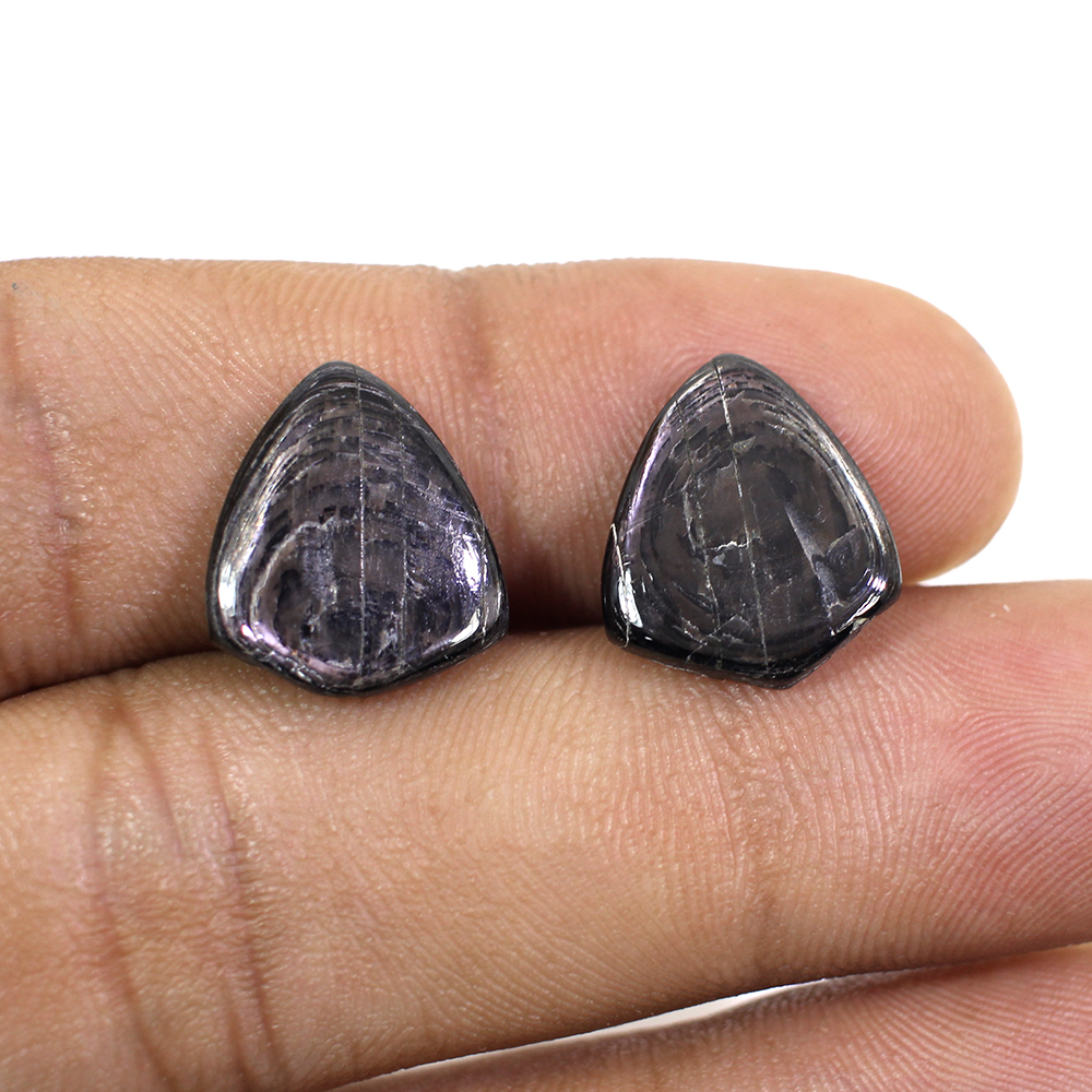 1 Pairs Natural Hypersthene Spectrolite 14x13mm Shield Cabochon 920 Cts