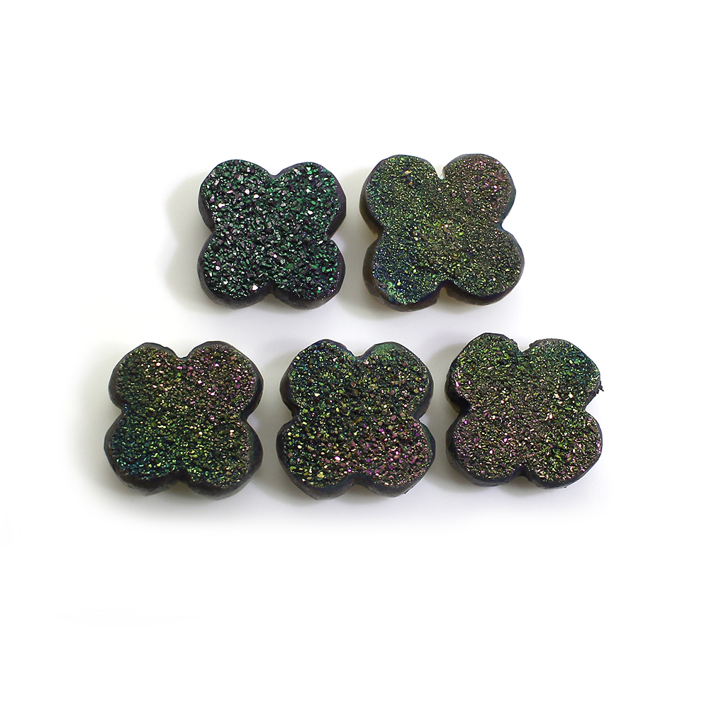 5 Pcs Titanium Druzy 12x12mm Clover 2290 Cts